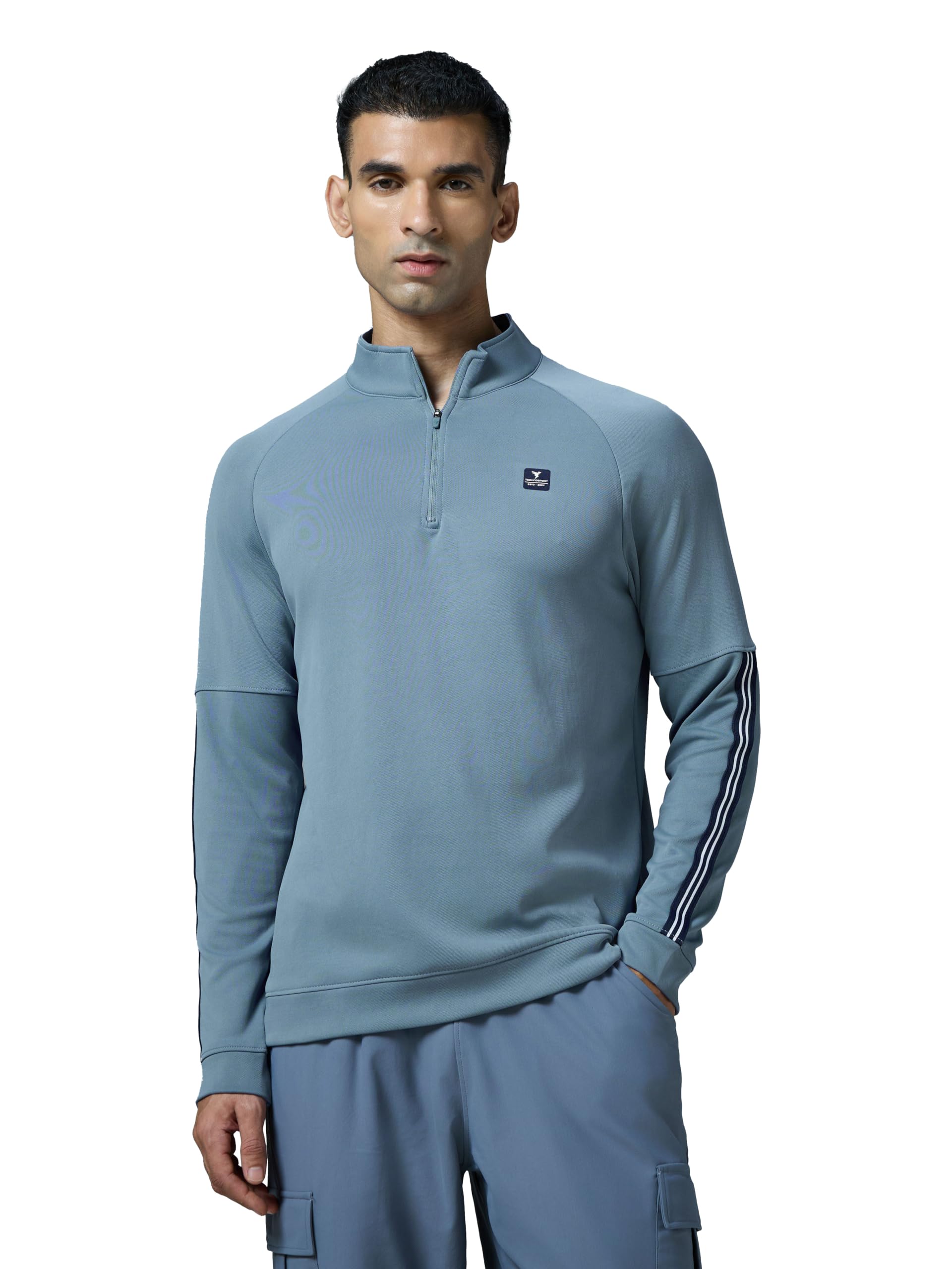 technosport Men's Slim Fit Mock Neck SOID Sports Sweatshirt with Elasto Plus-picture-26