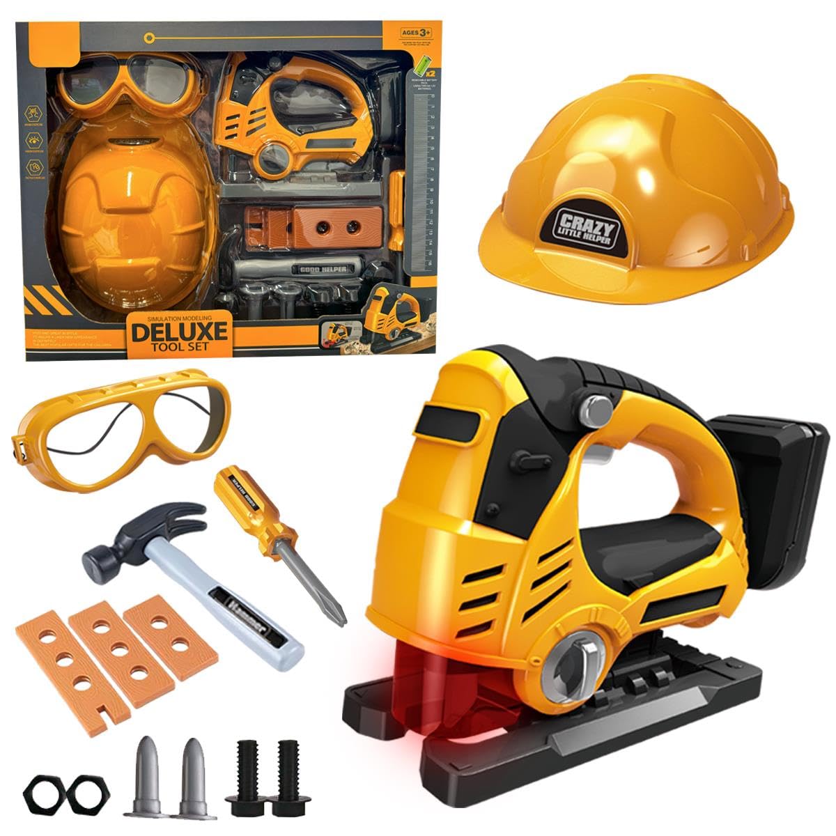 Koolbitz Power Construction Kids Children Power Tools Set and Jigsaw Toys with Sound and Motion 2 in 1 Battery Operated Outdoor Fun Play Game Realistic Pretend Role Playset 3+ Years Old