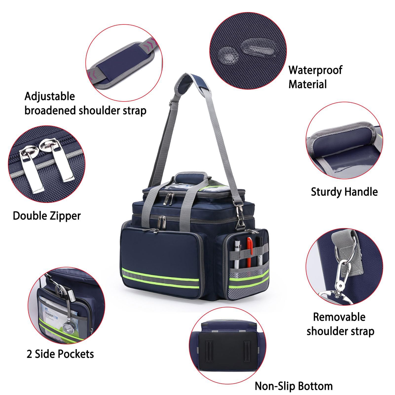 Kits De Primeros Auxilios Emergencia Vacíos, Impermeable Resistente a La Tira Reflectante Bolsa Primeros Auxilios Gran Capacidad Para Viajar, Automóvil, Lugar De Trabajo Y Al Aire Libre (solo Bolsa)