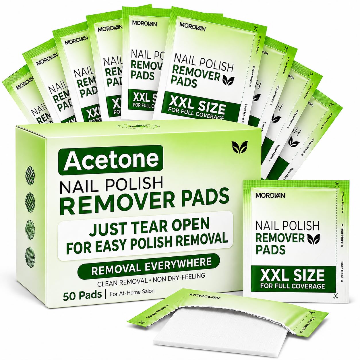 MOROVAN Acetone Nail Polish Remover Pads 50Pcs Easy Salon Removal at Home