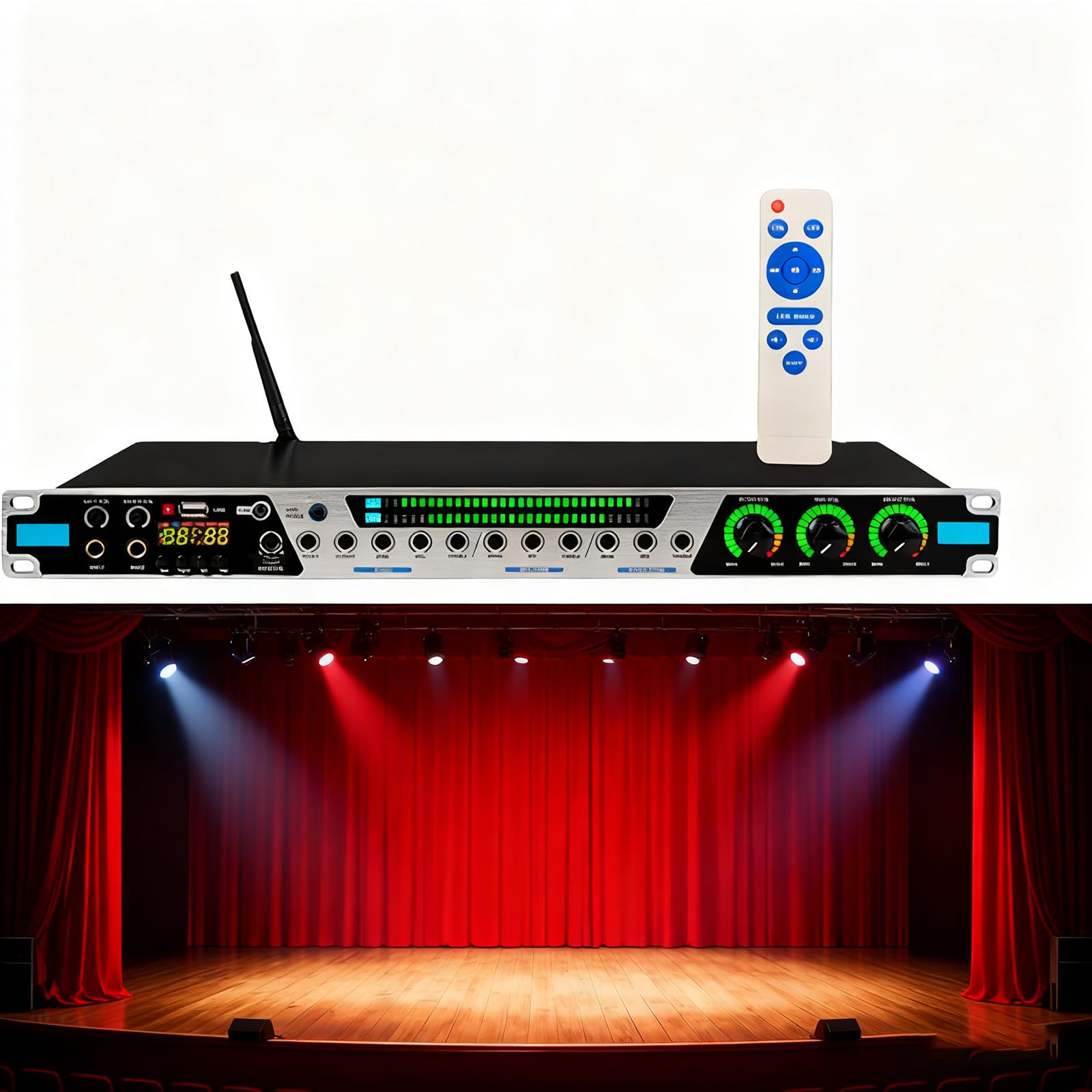 Processore audio - Effettuatore digitale pre-stage con 7 modalità di illuminazione, USB, MP3, Bluetooth, ingresso ottico per karaoke e performance