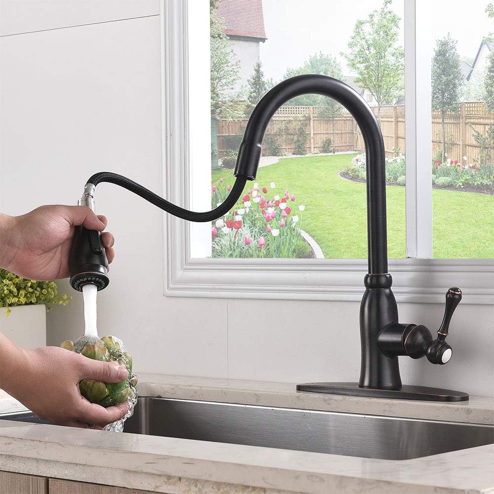 Black Friday 🔥 Commercial Single Handle High Arc Pull Out Oil Rubbed Bronze Bar Sink Kitchen Faucet, Single Level Stainless Steel Kitchen Sink Faucets with Deck Plate YHT053H 🔥 Commercial Single Handle High Arc Pull Out Oil Rubbed Bronze Bar Sink Kitchen Faucet, Single Level Stainless Steel Kitchen Sink Faucets with Deck Plate YHT053H