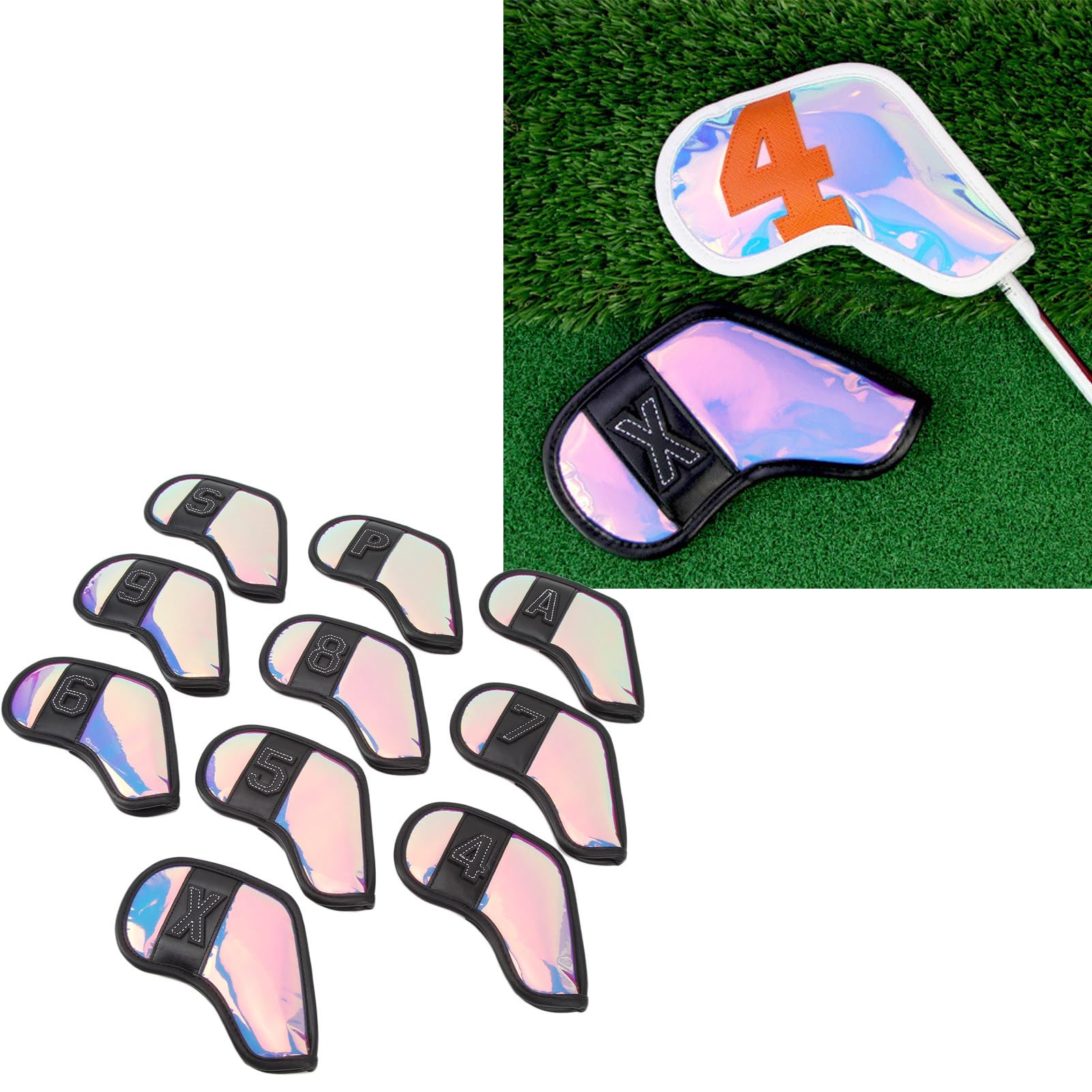 10 Stück Golfschlägerkopfhüllen, PU-Stoffoberfläche, Stilvoll, Schlagfest, Kratzfest, Golfschlägerhüllen-Set für Golfschläger