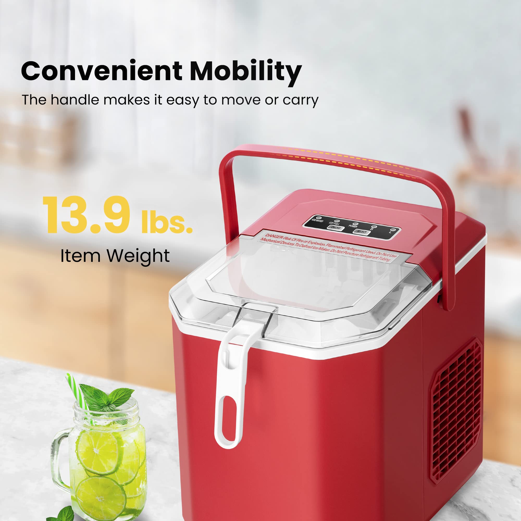 VIVOHOME Electric Portable Compact Countertop Automatic Ice Cube Maker Machine With Hand Scoop 10 Ice Bags And Self Cleaning Function 27lbs/Day Navy Blue on Fridge.com - View 6
