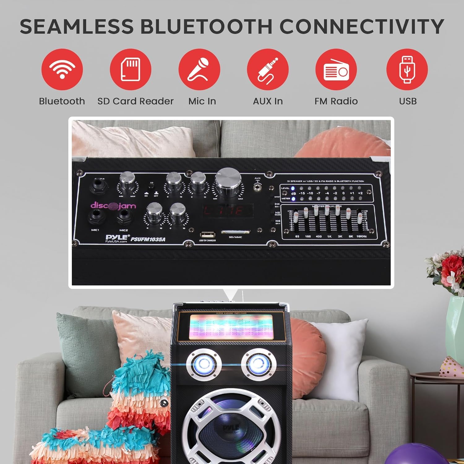 Pyle Nero altoparlante universale da pavimento a 2 vie da 1000 W con connessione Bluetooth e RCA
