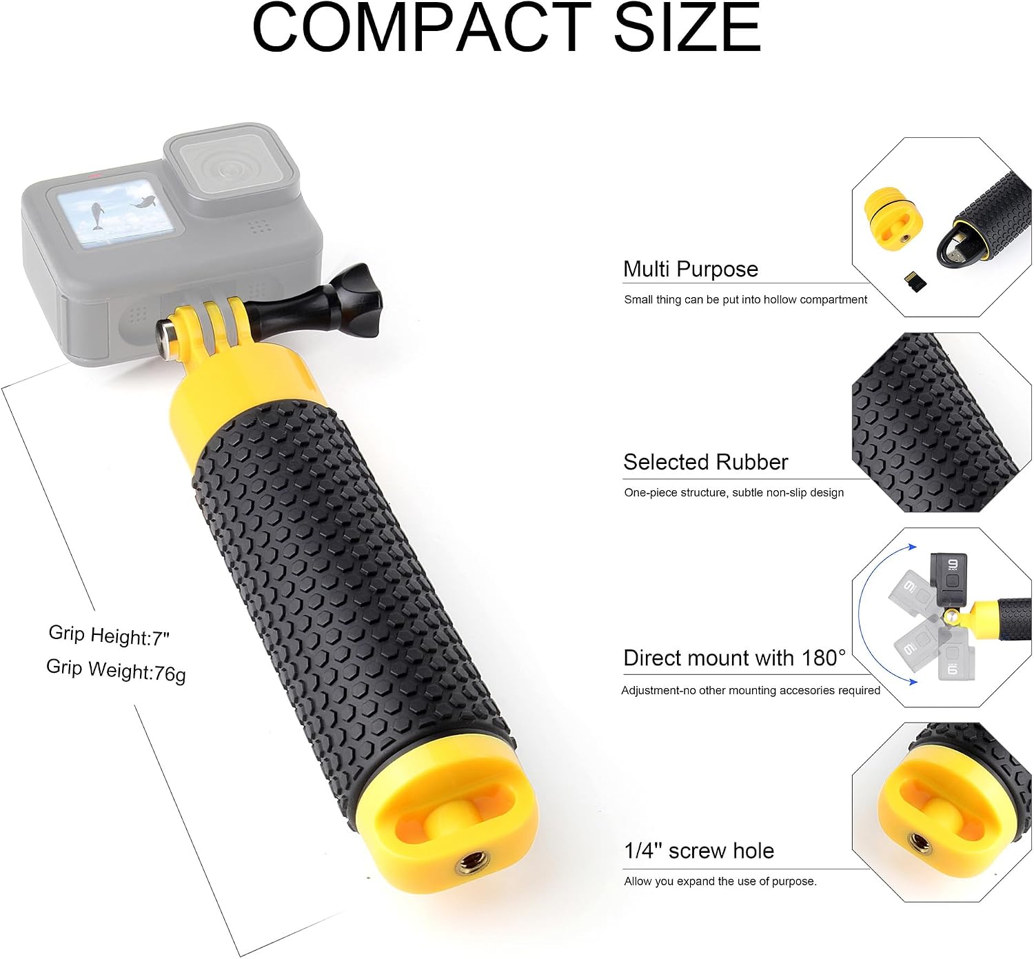 Floating Hand Grip Underwater Handle Mount with Detachable Tripod Stand for GoPro Hero 13 12 11 10 9 7 8 6 5 4 Max Mini Session DJI Action Camera Ideal for Diving Snorkeling Swimming Sport