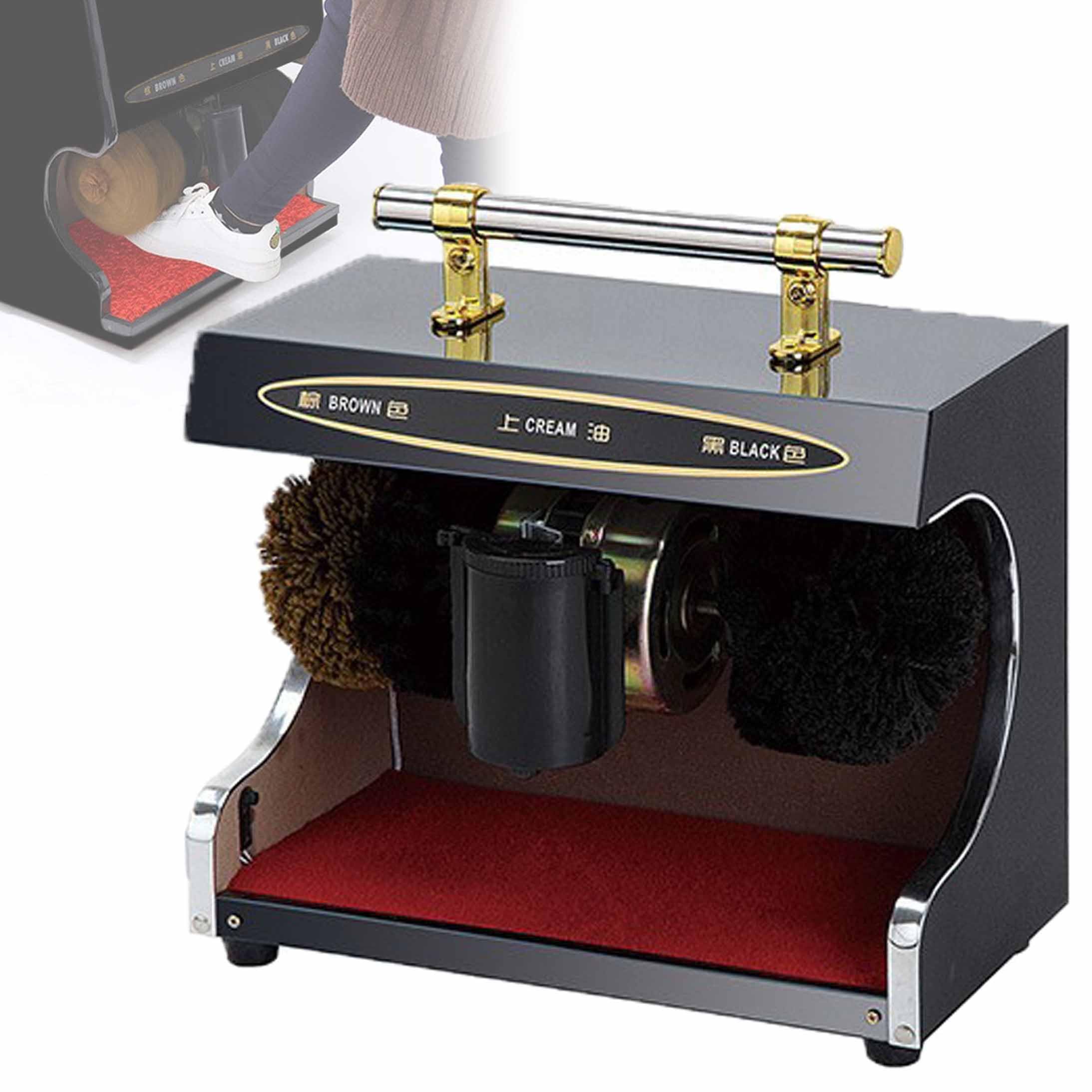 Lucidatrice elettrica per scarpe, lucidatrice automatica a doppia spazzola a induzione, a basso rumore, grande scatola per olio, senza gocciolamento, per uso domestico