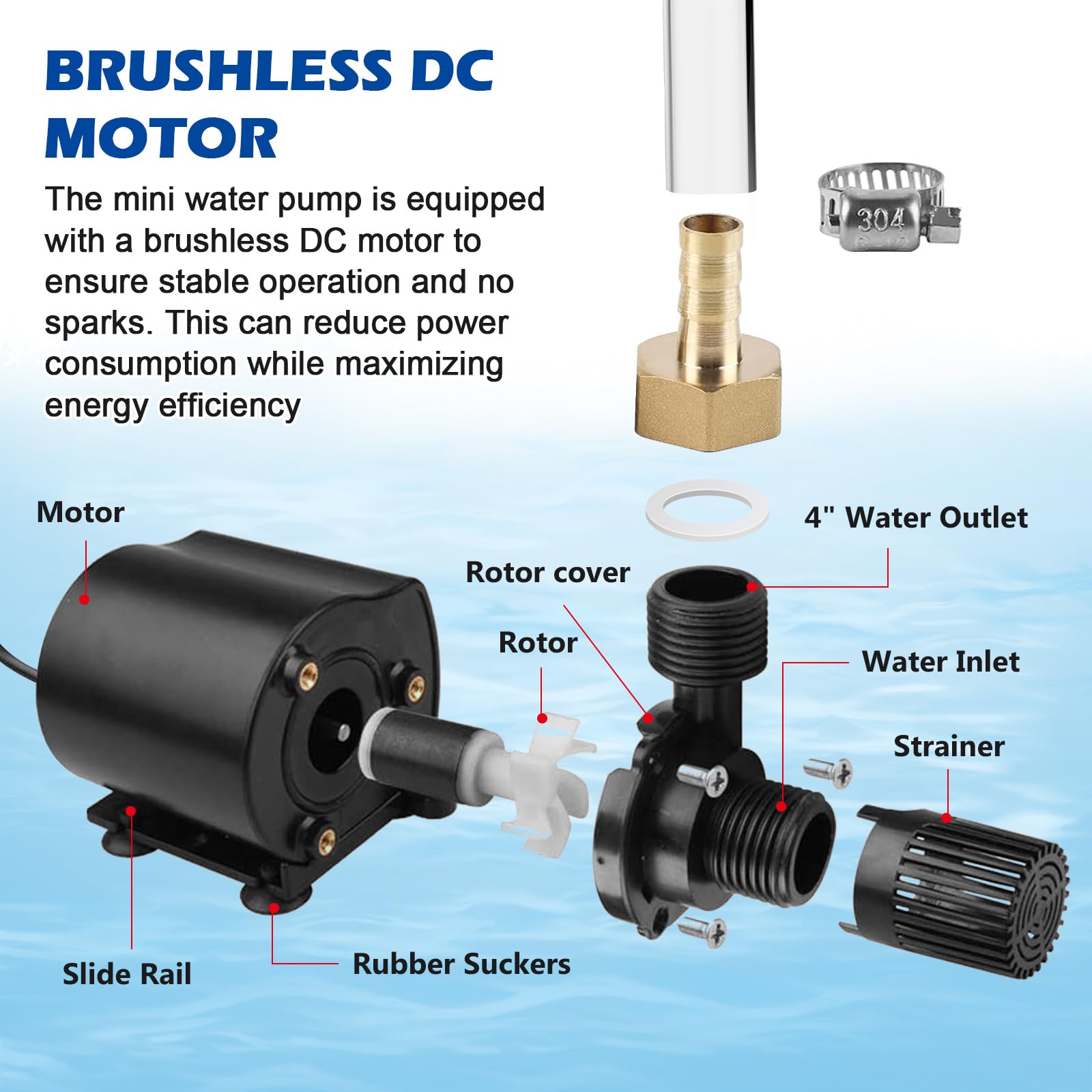 Pompa dell'acqua 12 V, 800 l/h, 5 m, piccola pompa dell'acqua con regolazione della velocità, pompa per laghetto, pompa sommergibile, pompa per acquario, pompa per fontane, sistema di circolazione