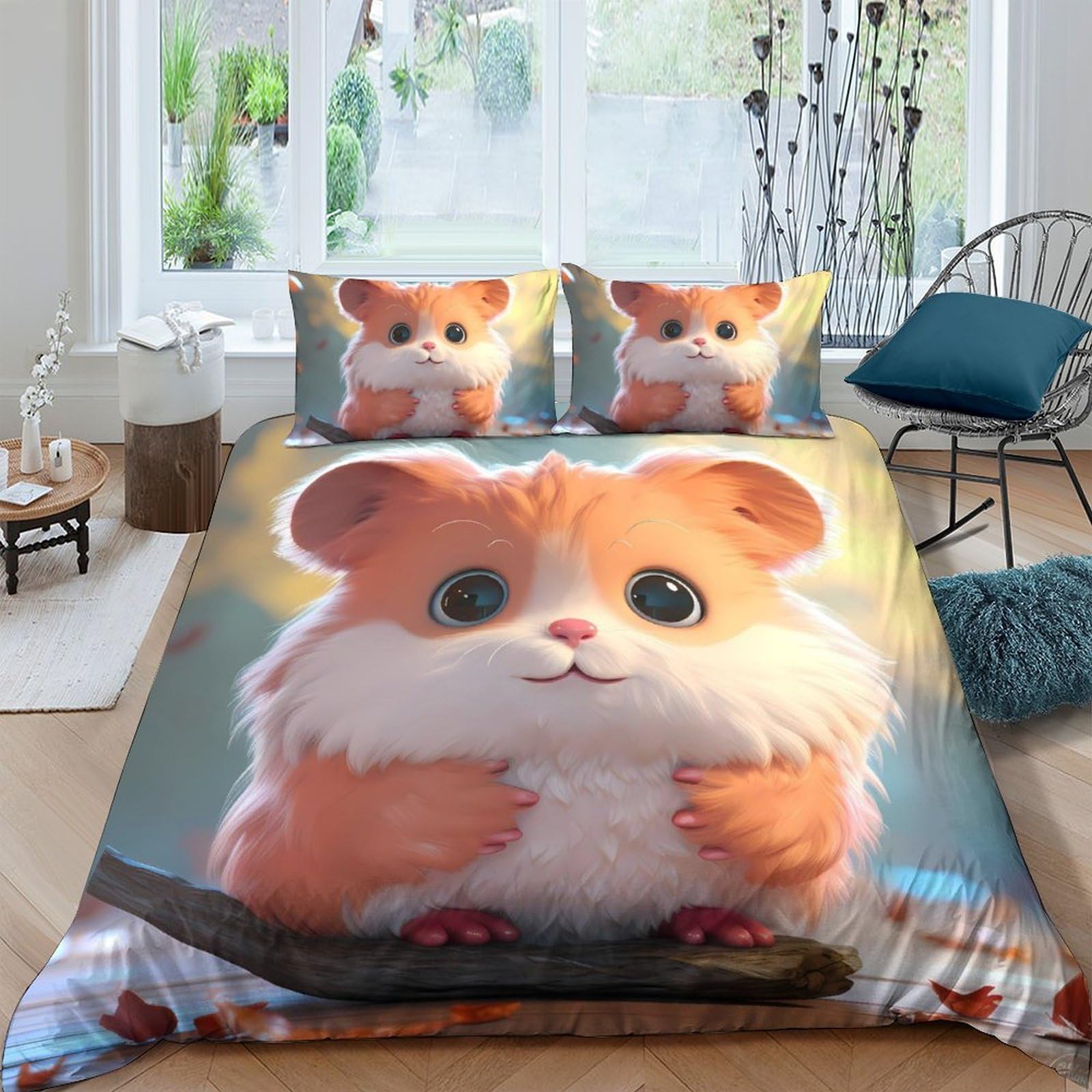 Ctjqhvkz Style-5 3D Printed Cute Hamster Fitted Sheet Microfiber Soft Anti-Slip Animal Face Bed Cover For Bedroom Dorm Room Decor Single（135X200cm）