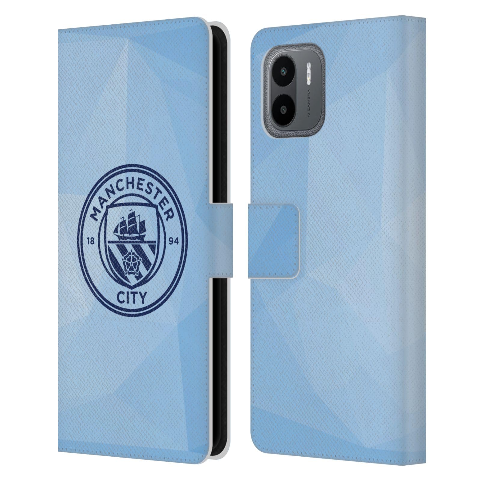 Head Case Designs Officially Licensed Manchester City Man City FC Blue Obsidian Mono Badge Geometric Leather Book Wallet Case Cover Compatible with Xiaomi Redmi A2