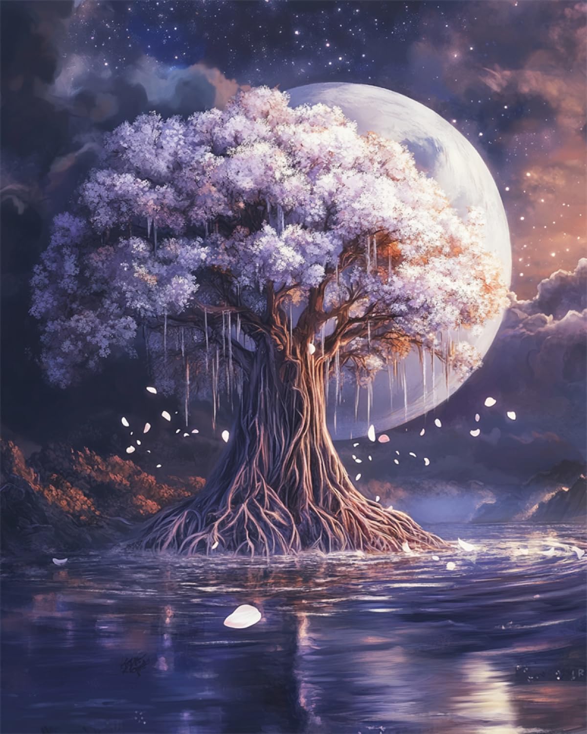 Taxpy 11CT Árbol Blanco Sobre El Agua Diy Punto De Cruz Kit Completo Paisaje De Fantasía Kits De Punto De Cruz Para Adultos Y Principiantes,Preimpresos,Estampados,Para Bordar,Manualidades. 80x100cm