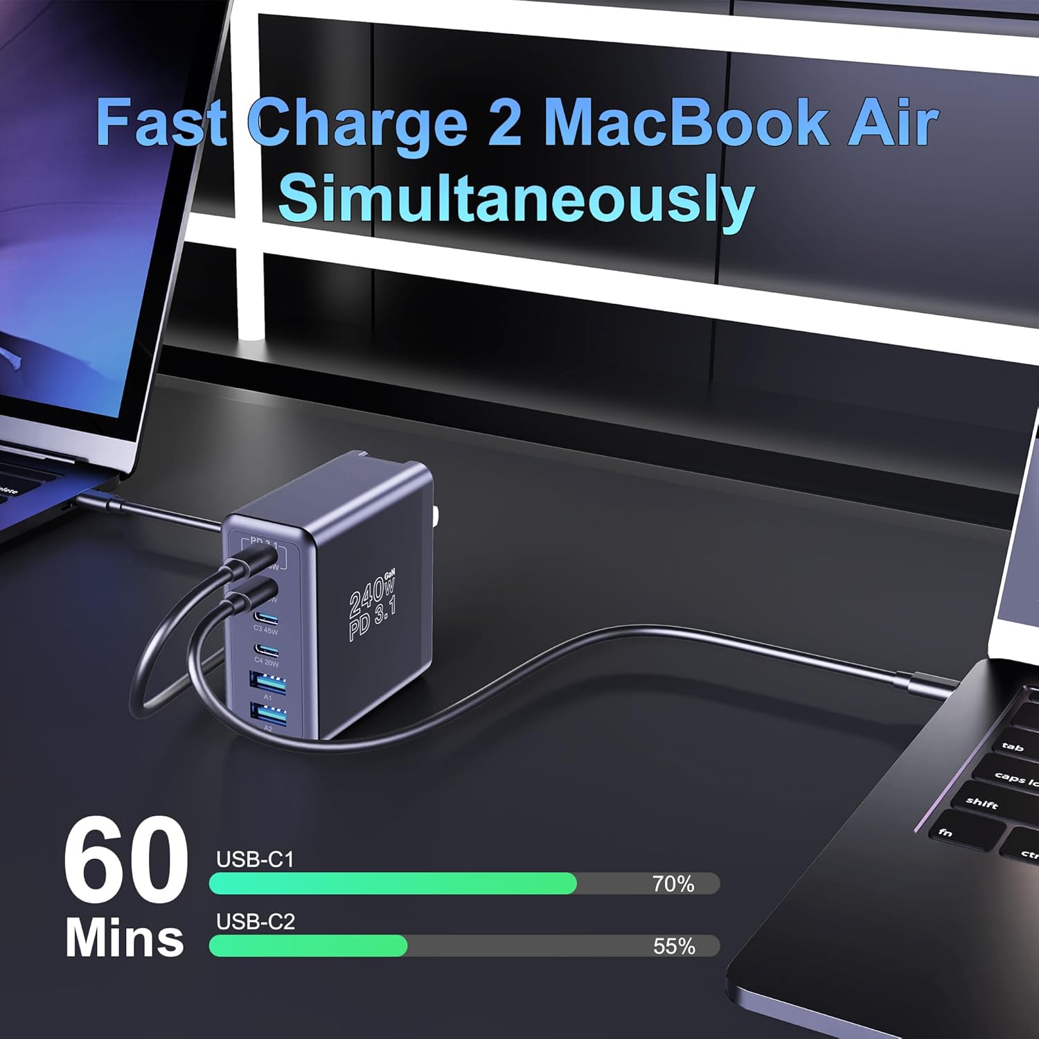 240W USB C Charger, 140W Laptop Fast Charger, PD3.1 PPS 6-Port USB Type C Wall Charger, Advanced GaN Power Adapter, for MacBook Pro 16'', iPhone 16 Series, iPad Pro, Galaxy, Pixel, and More - Image 4