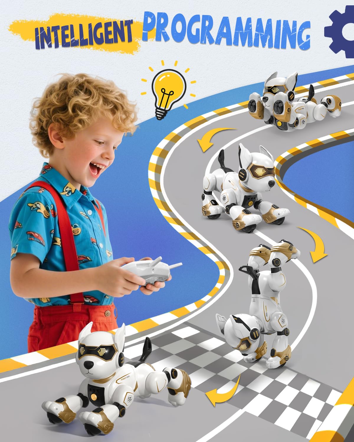 anysun Cane Robot, Giocattolo Robot Ricaricabile, Cane Robots Programmabile Interattivo per Bambini, Comandi Vocali, Telecomando, Rilevamento del Tocco, Ragazzi e Ragazze