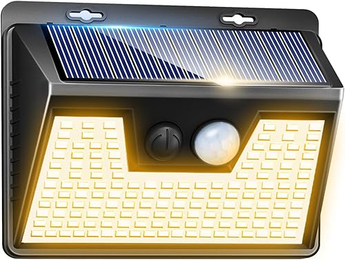 Miniatura 37 de Peasur Luces solares con sensor de movimiento para exteriores, paquete de 2 140 luces LED para valla, impermeable, marco blanco, iluminación de
