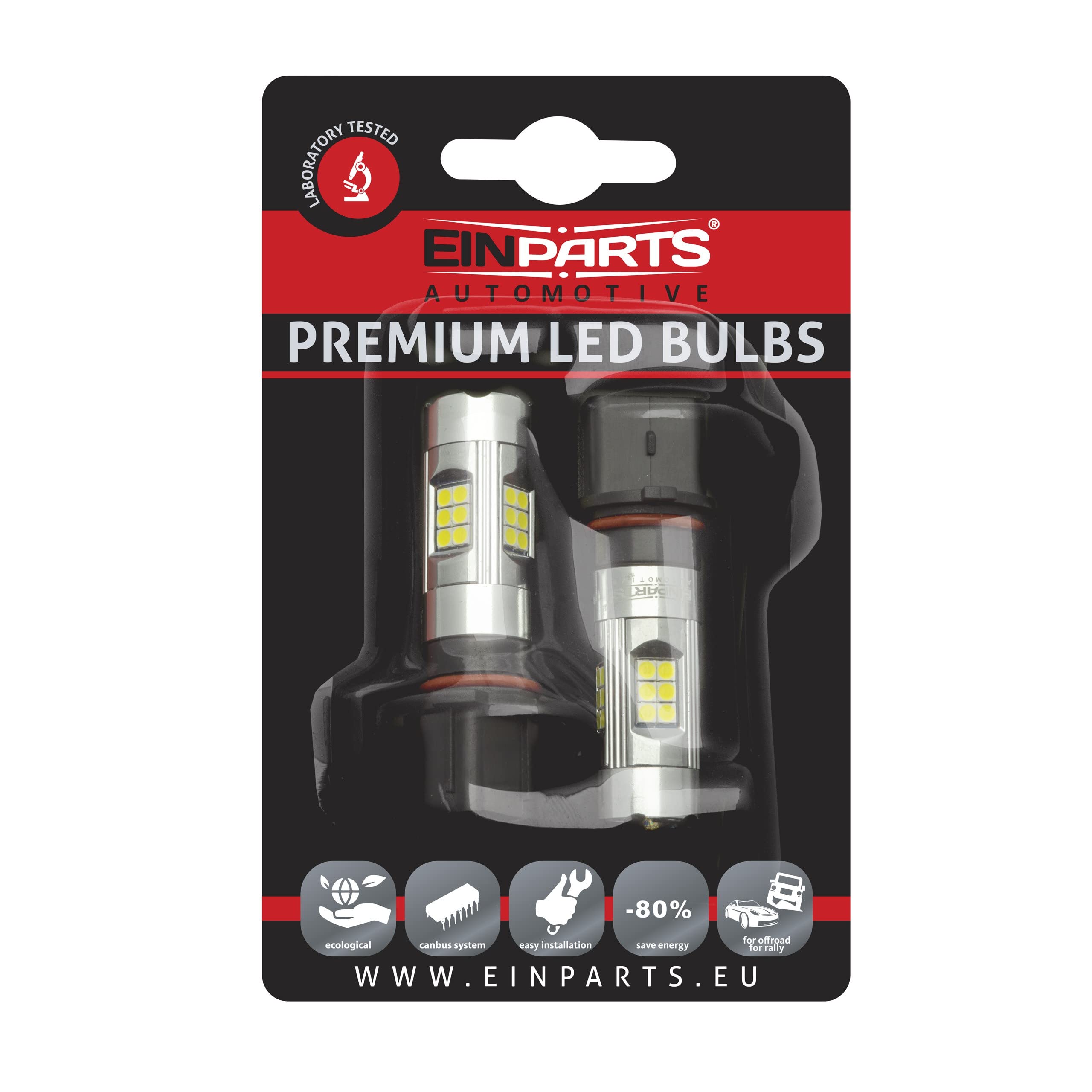 EinParts P13W LED Lampadine 6000K (Bianco) 12V per Auto 27 x SMD 3030 LED, PG18.5D-3