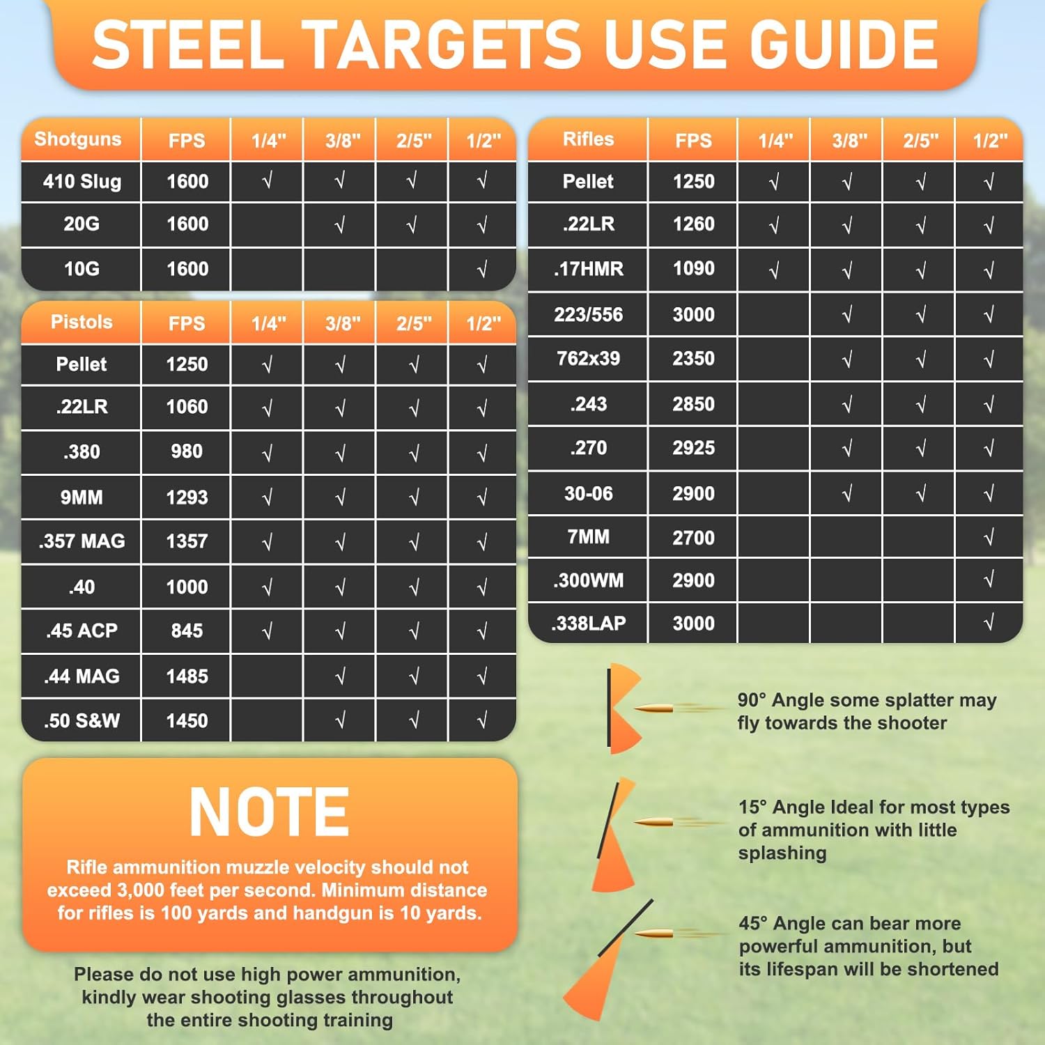 AR500 Steel Target Stand System for Shooting, 1/2'' or 3/8'' Thick 12''x20'' Torso Silhouette Metal Targets for Shooting Laser Cut Steel Target, Neon Orange