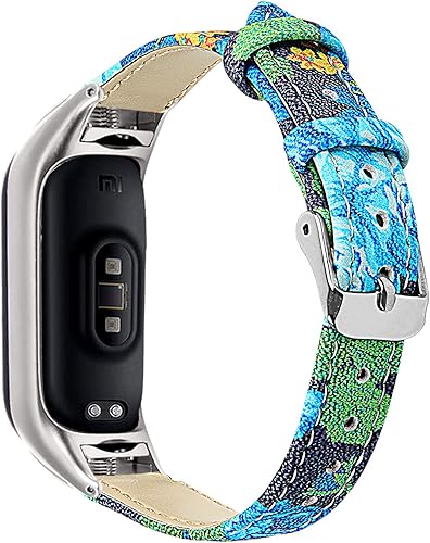 Miniatura 3 de Mi Band 4 pulsera, 5.5"-8.0" (140mm-203mm) Correa de cuero genuino elegante patrón de flores correa de reloj delgada de repuesto correa de cuero