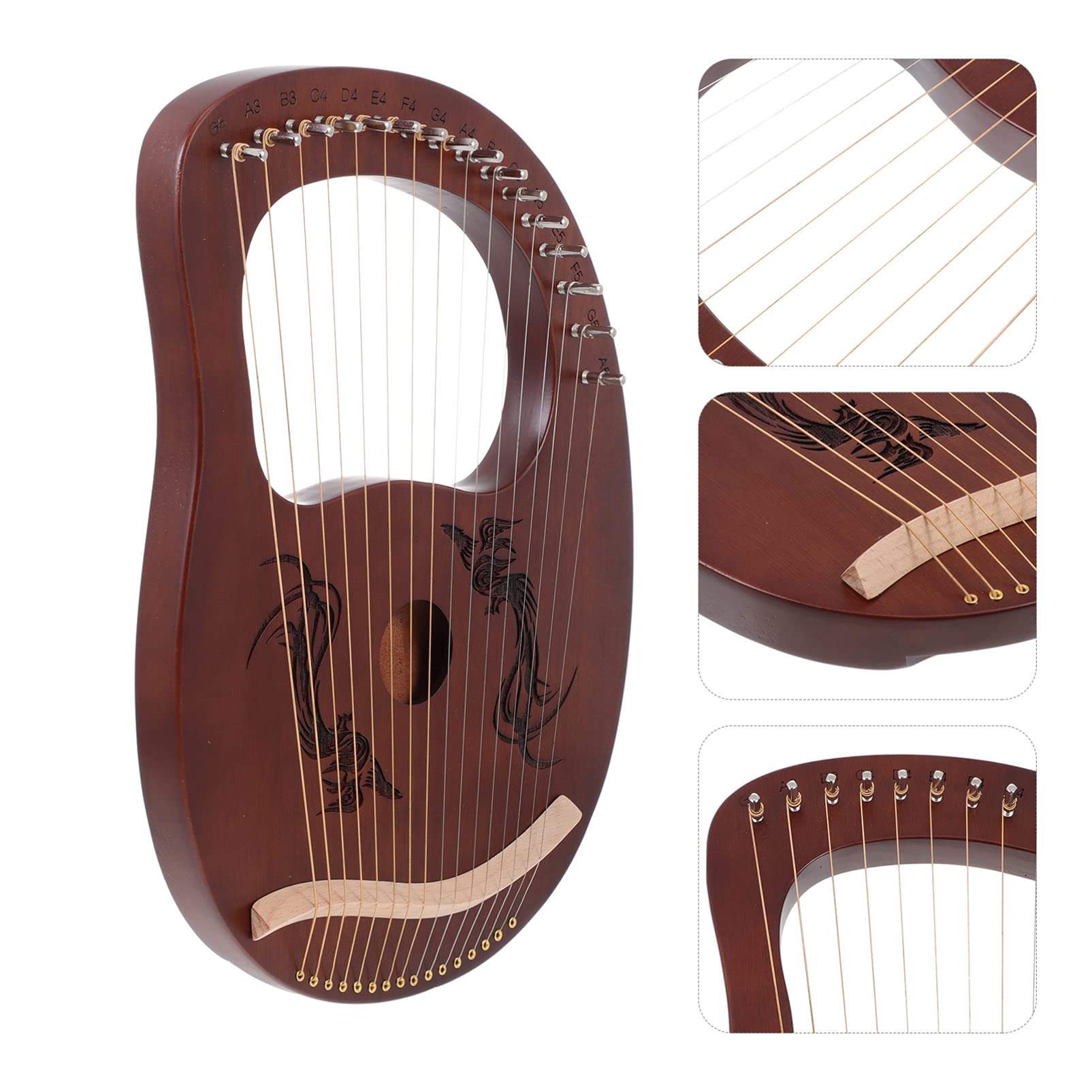 Lira madera para piano, arpa madera caoba, 16 cuerdas metal, arpa lira para niños, adultos y aficionados a música. Piano infantil.