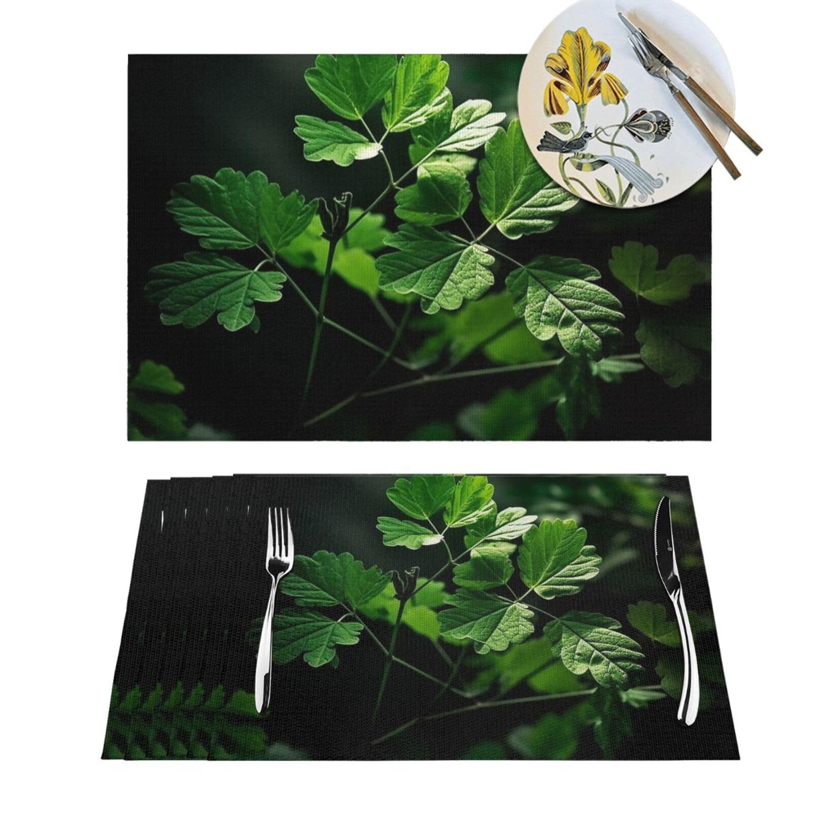 Sets de table lavables et anti-chaleur - Protection 6 pièces motif feuilles vertes