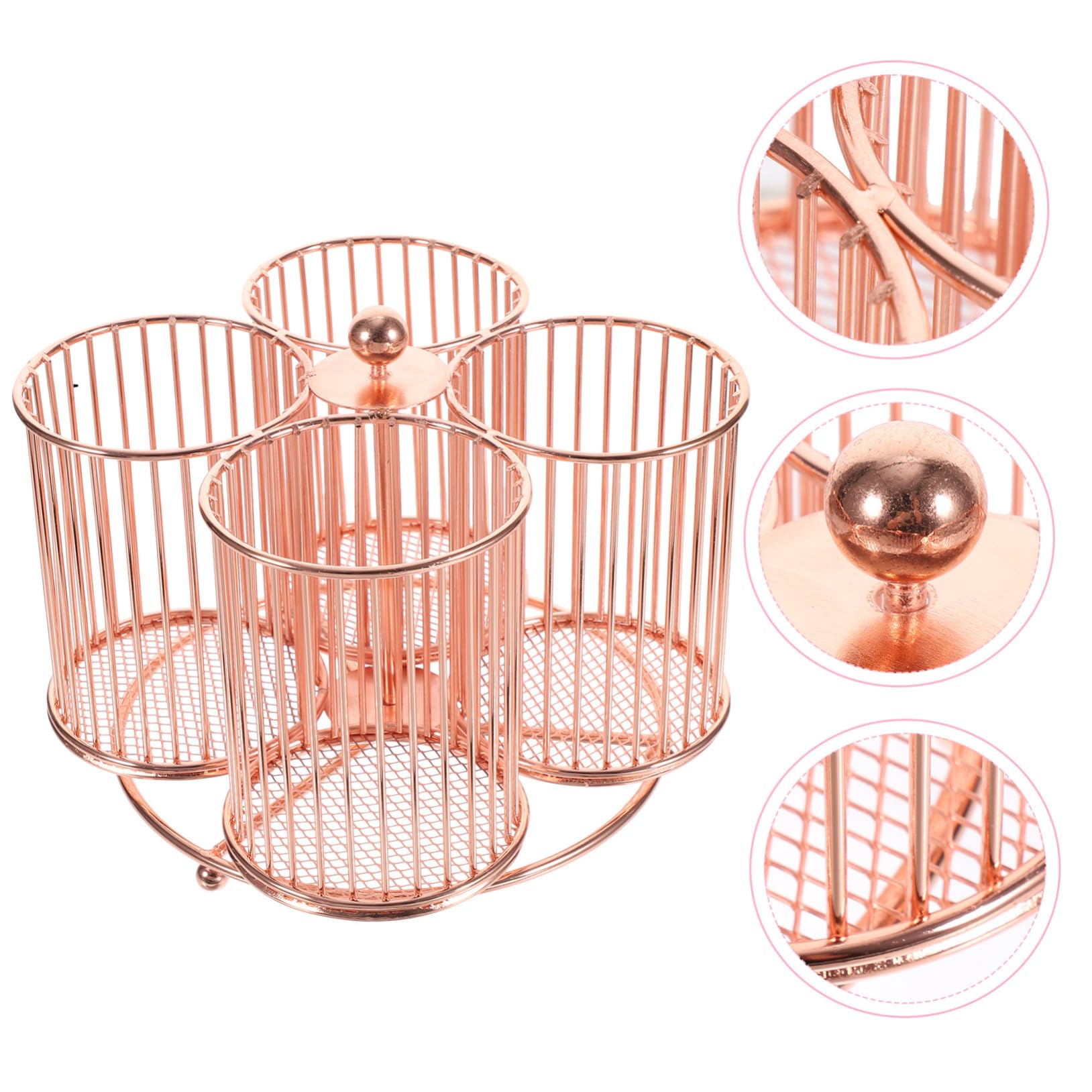 Mikikit Portapenne Girevole in Metallo Rosa con Quattro Scomparti Organizer per Pennelli e Cancelleria Capiente e Robusto per Scrivania Ufficio