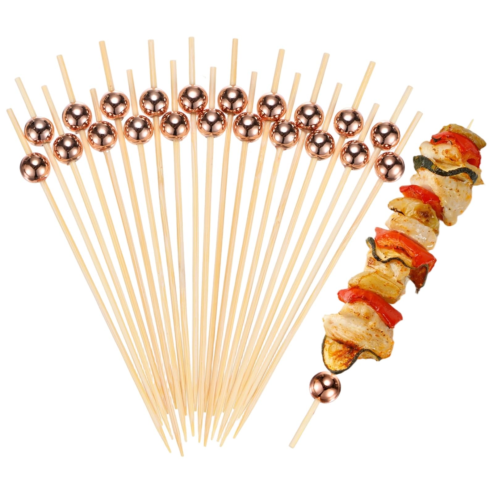 M METERXITY 100-Pack Cocktail Picks 4.7 in Bamboo, Rose Gold Plated