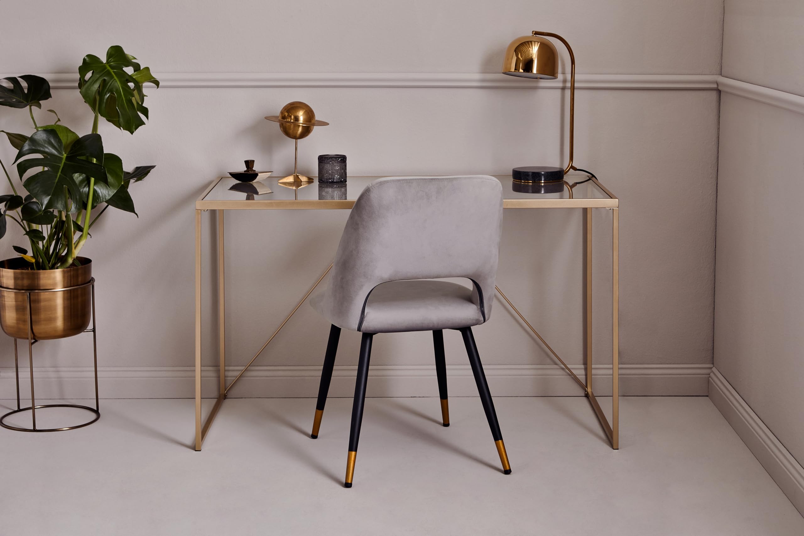 Jahnke Glam Desk - Escritorio de Cristal Templado, Cristal Transparente, Aspecto Dorado, Talla única