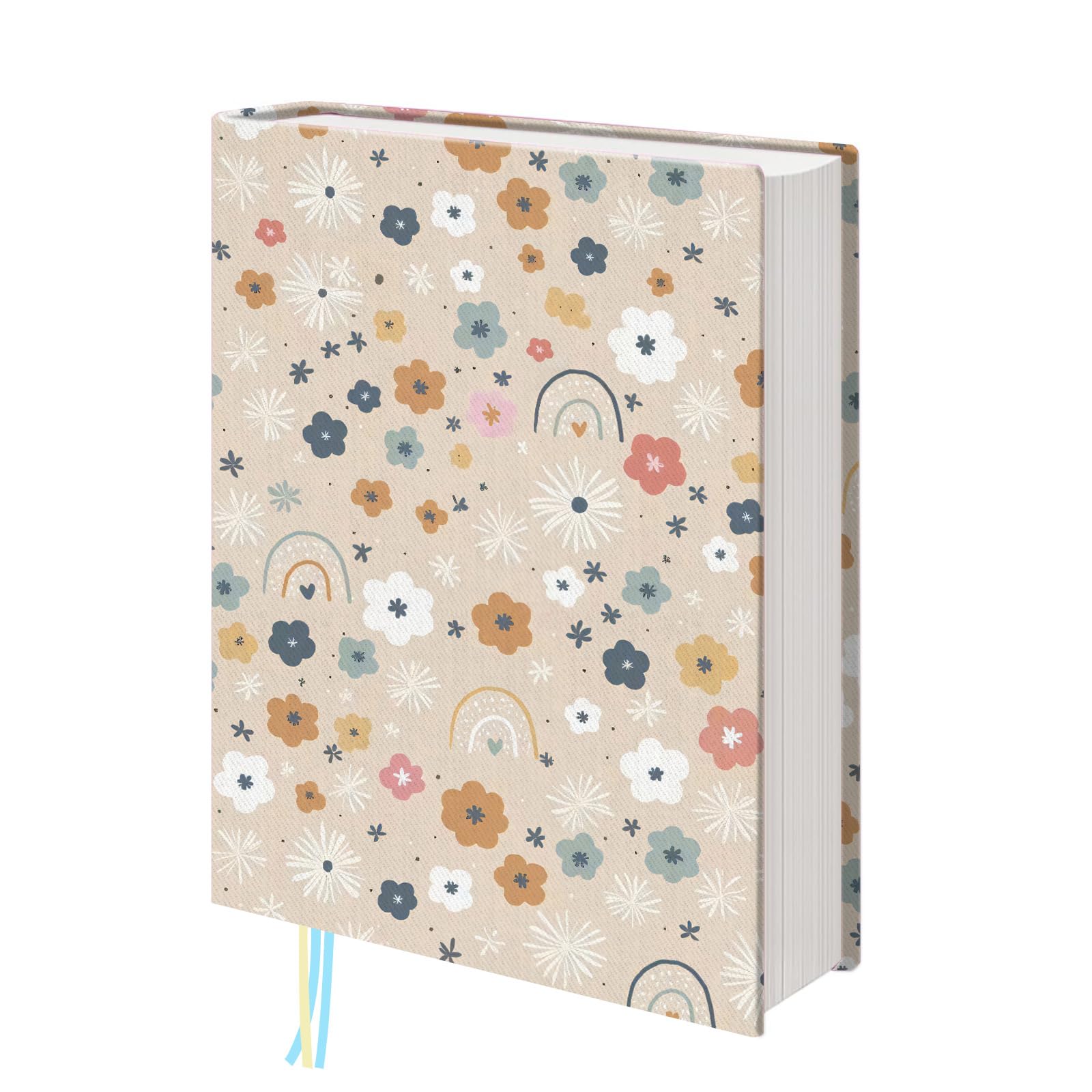 bolimoss Rainbow Flower Book Cover Protector, Cute Adjustable Reusable Book Sleeves with Bookmark, Washable Cotton Book Covers for Bible Hardcover Novels, Soft Book Protector for Women Book Lovers