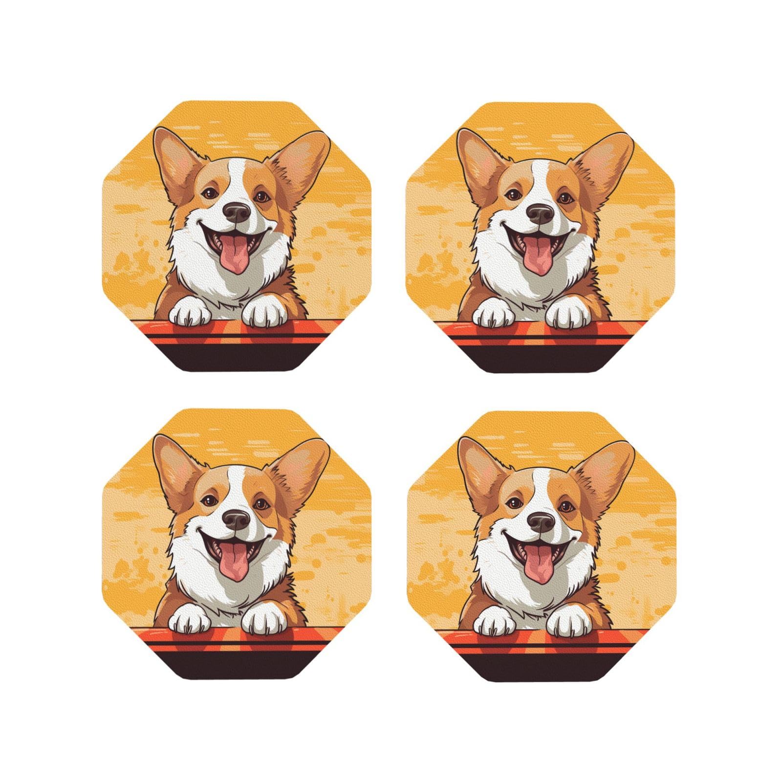 4pcs Drink Coasters for Tabletop Protection, 4" Leather Coasters for Drinks, Cute Corgi Dog Cup Coasters for Coffee Table Decor, Non-Slip Drinking Cup Mat for Hot Or Cold Drink