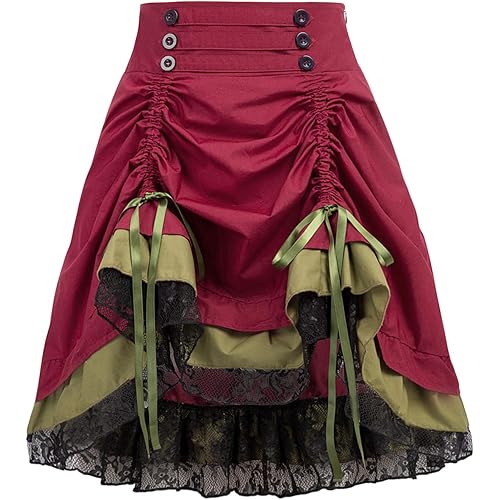 KANCY KOLE Adjustable Ruffle High Low Gothic Skirt Steampunk Corset Skirt Long Dress