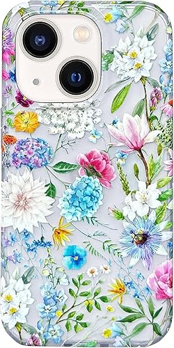 J.west Funda para iPhone 15 de 6.1 pulgadas, suave, delgada, esmerilada, transparente, con diseño de flores, bonita funda protectora de silicona