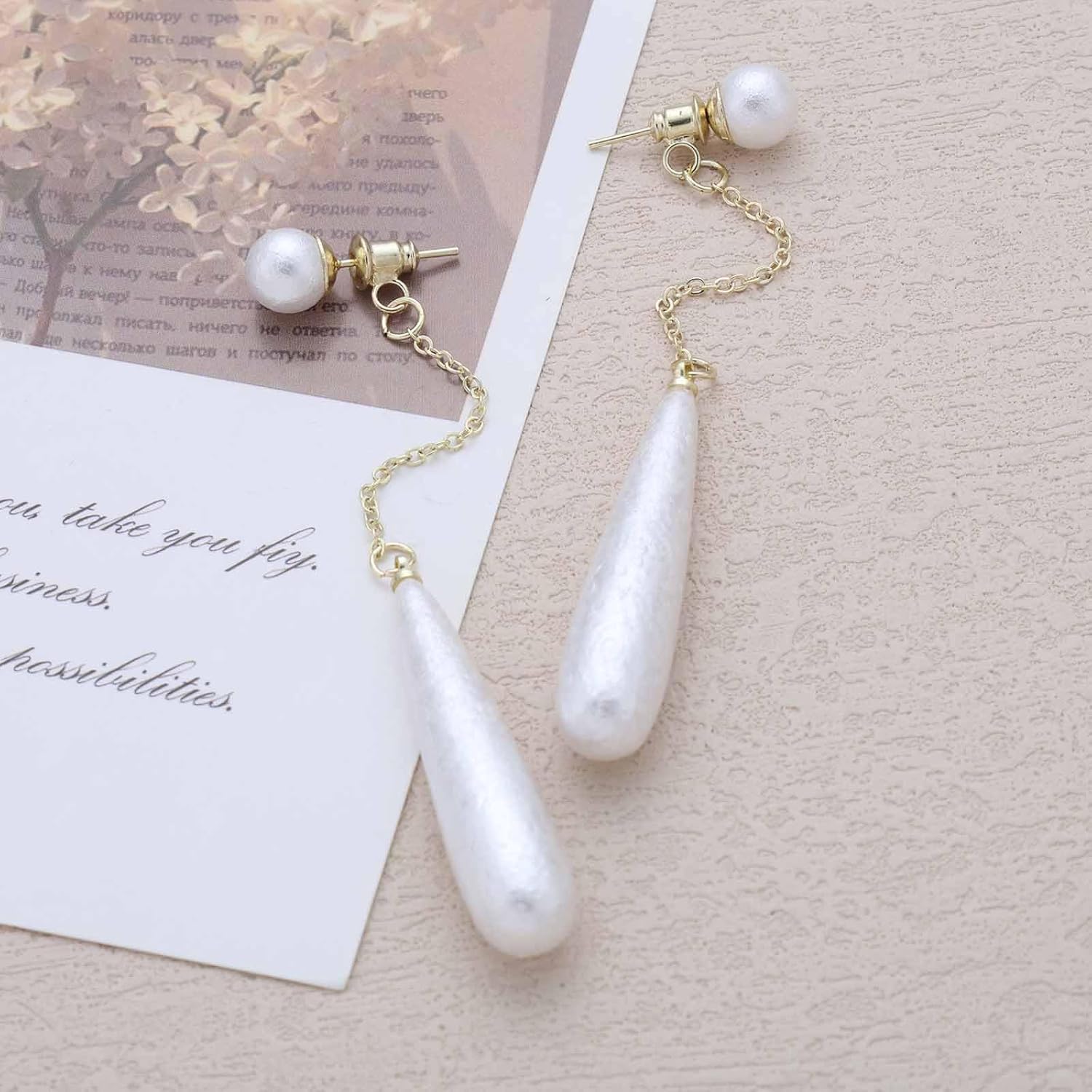 Boho Long Pearl Teardrop Earrings Gold Pearls Chain Dangle Earring Pearl Ear Jacket Earrings White Pearls Stud Earring Jewelry for Women - Image 6