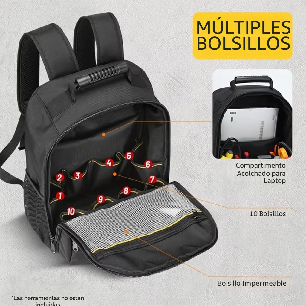 Mochila de herramientas de electricista con múltiples bolsillos, bolsa de hombro de gran capacidad para técnicos y trabajadores de reparación