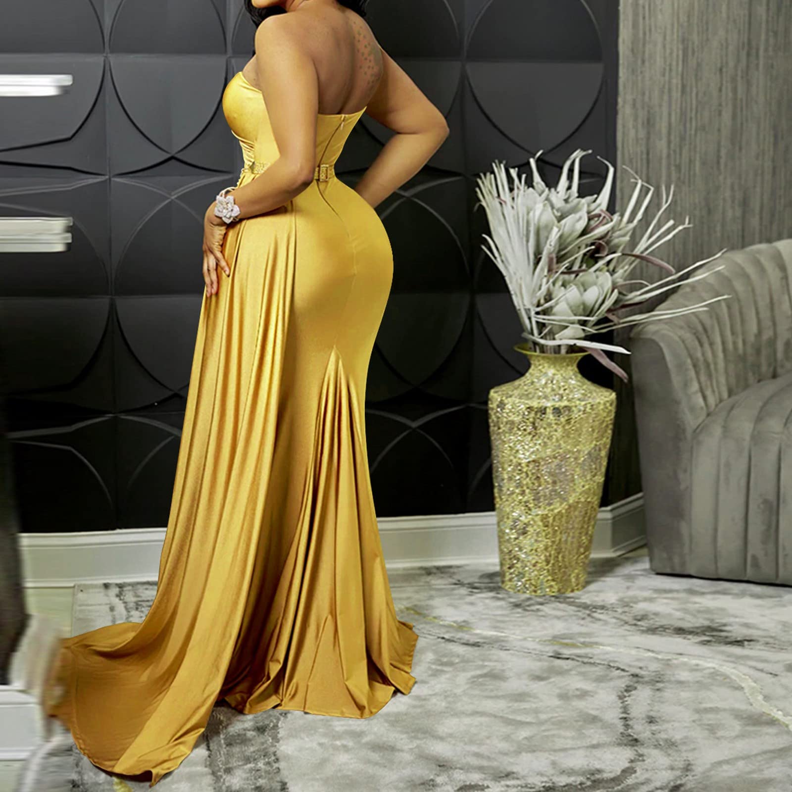 QWUVEDS Vestido Envuelto Rojo Mujeres Sexy Hombro Largo Vestido de Fiesta Elegante Bodycon Maxi Formal Vestidos de Noche con Ranura Vestido Blusa