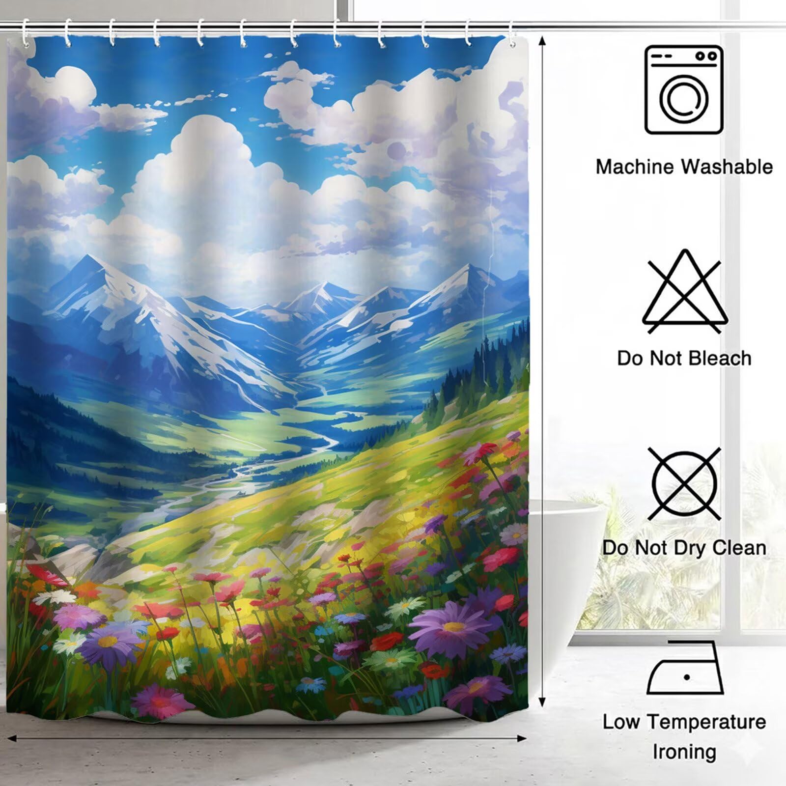 Zasłona prysznicowa z motywem krajobrazu, 200 x 240 cm, wodoodporna, szybkoschnąca tkanina poliestrowa, bardzo długa zasłona prysznicowa z obciążonym dnem i 12 haczykami, nadaje się do prania, zasłona