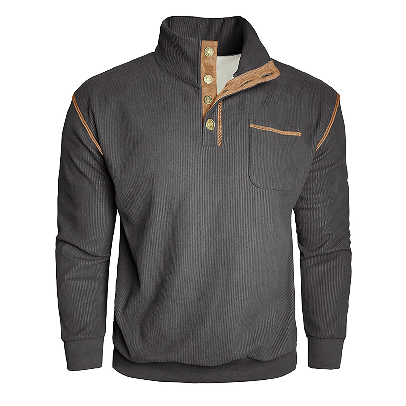 Sudadera para hombre de pana, suéter de invierno cálido para hombre, sudaderas con forro polar, suéter con 1/4 botón, cuello alto, jersey para hombre, monocolor, parte superior clásica
