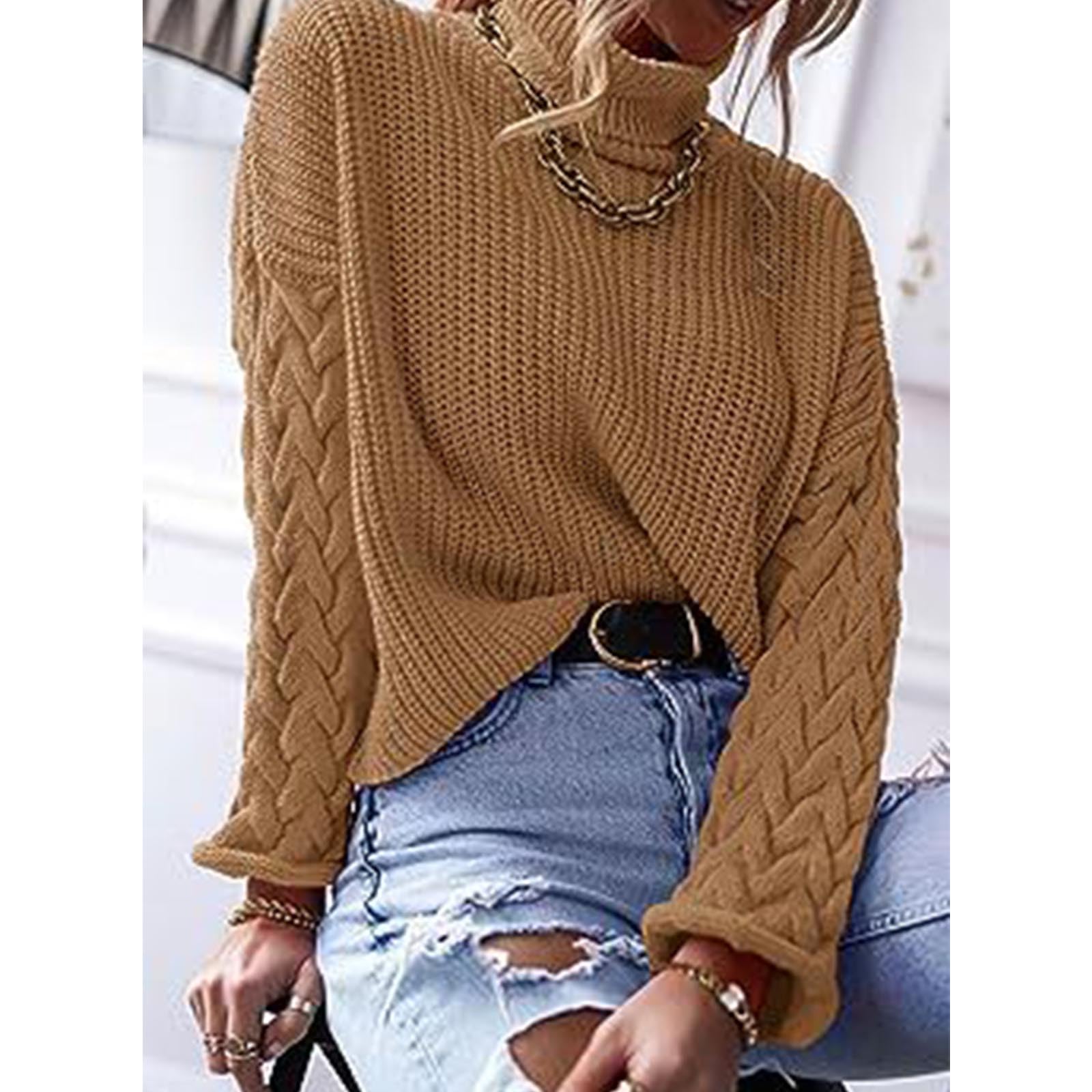 Greabuy Maglione lavorato a maglia a trecce a tinta unita da donna a maniche lunghe autunno inverno pullover felpa per donna maglione casual camicie da donna maglioni da donna felpe a maglia leggere,
