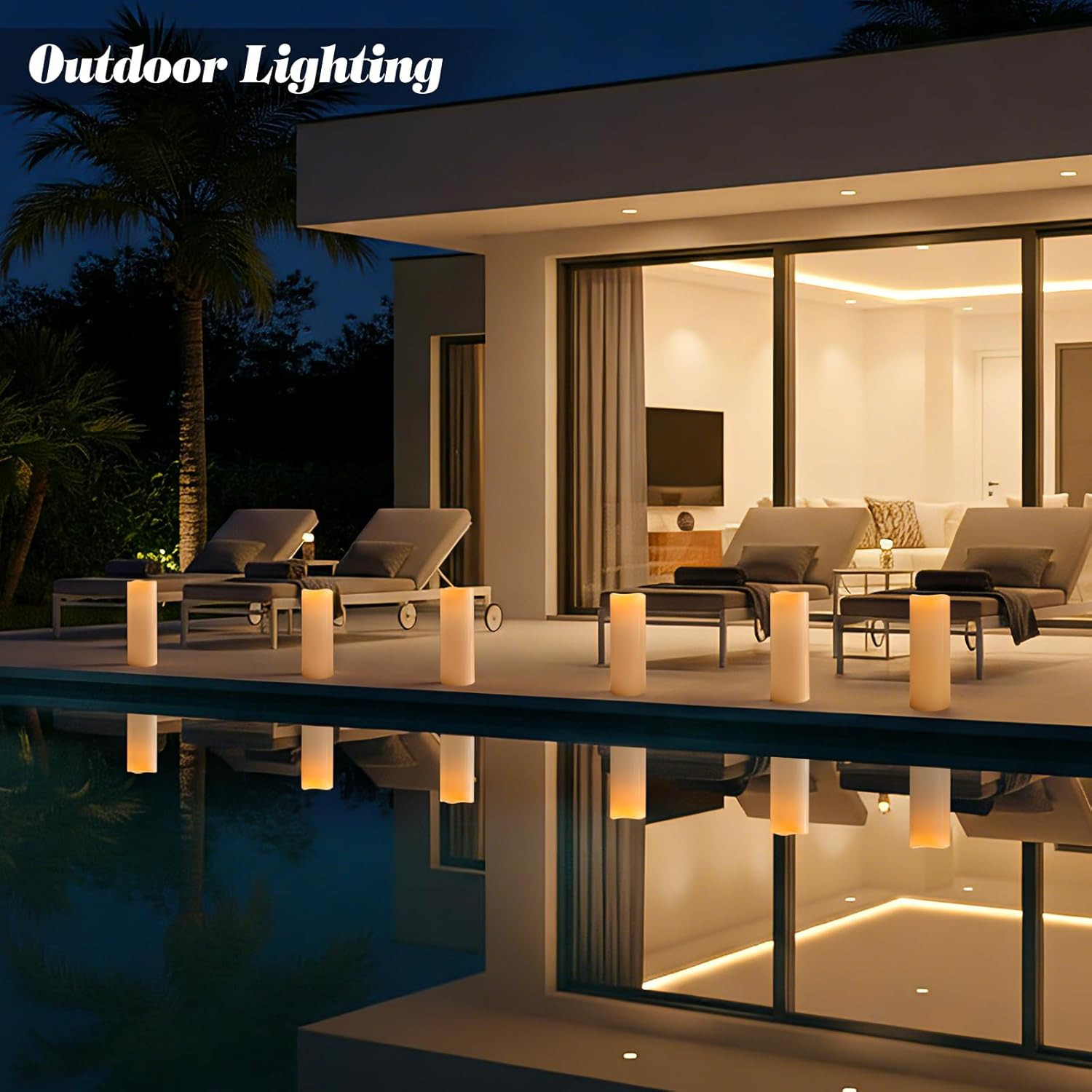 5" x 14" Large Waterproof Outdoor Flameless Candles Battery Operated LED Pillar Candles for Indoor Outdoor Lanterns, Off White, Long Lasting, Set of 2