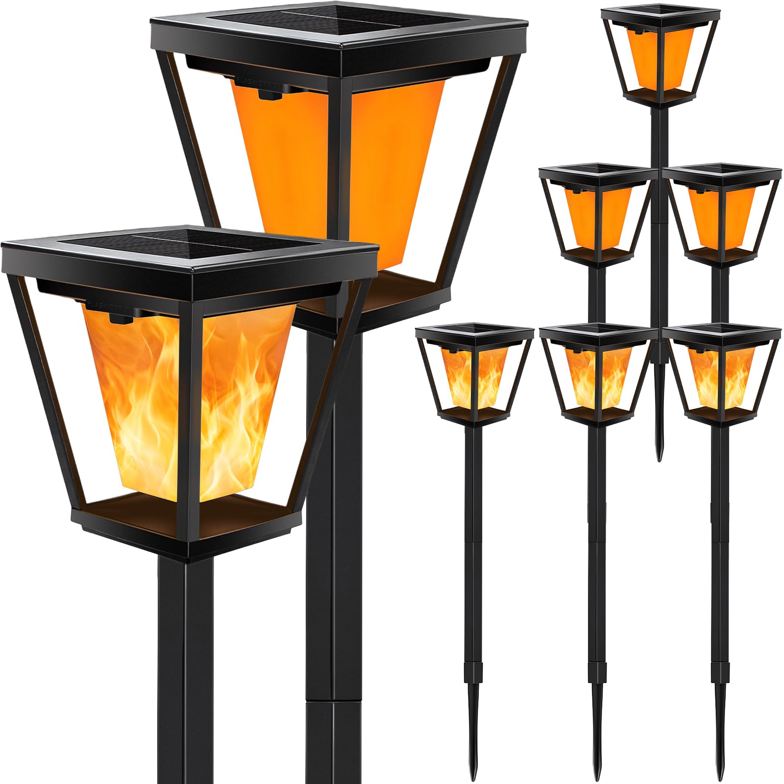 ROMANJOY Upgraded Solar Lights Outdoor, Dusk to Dawn Solar Stake Lights for Pathway, IP65 Waterproof Solar Flickering Flame Garden Lights for Patio Driveway Yard Lawn, 8 Pack