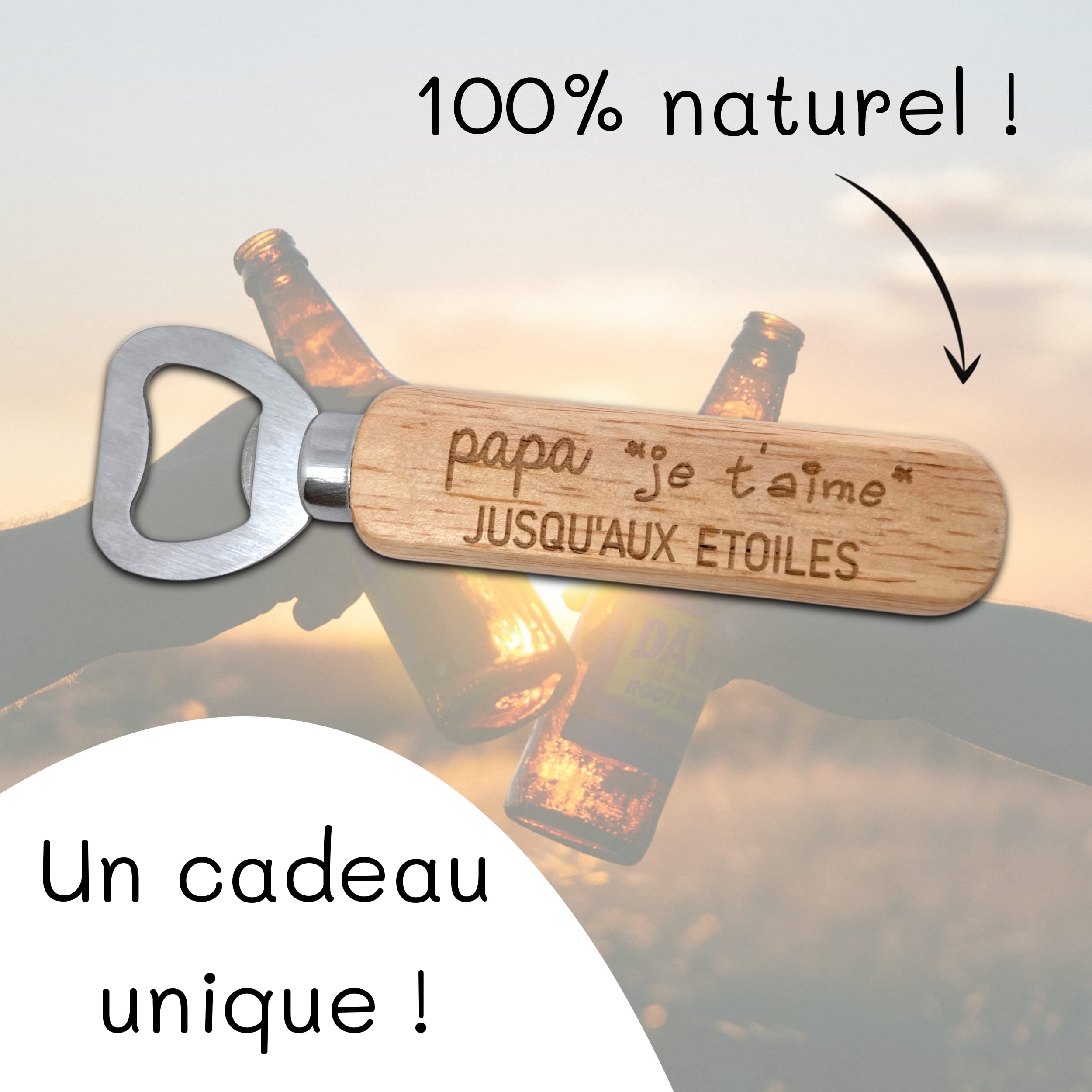 Décapsuleur Magnétique "Papa Je T'aime" En Bois - Cadeau Fête Des Pères Original Et Écologique