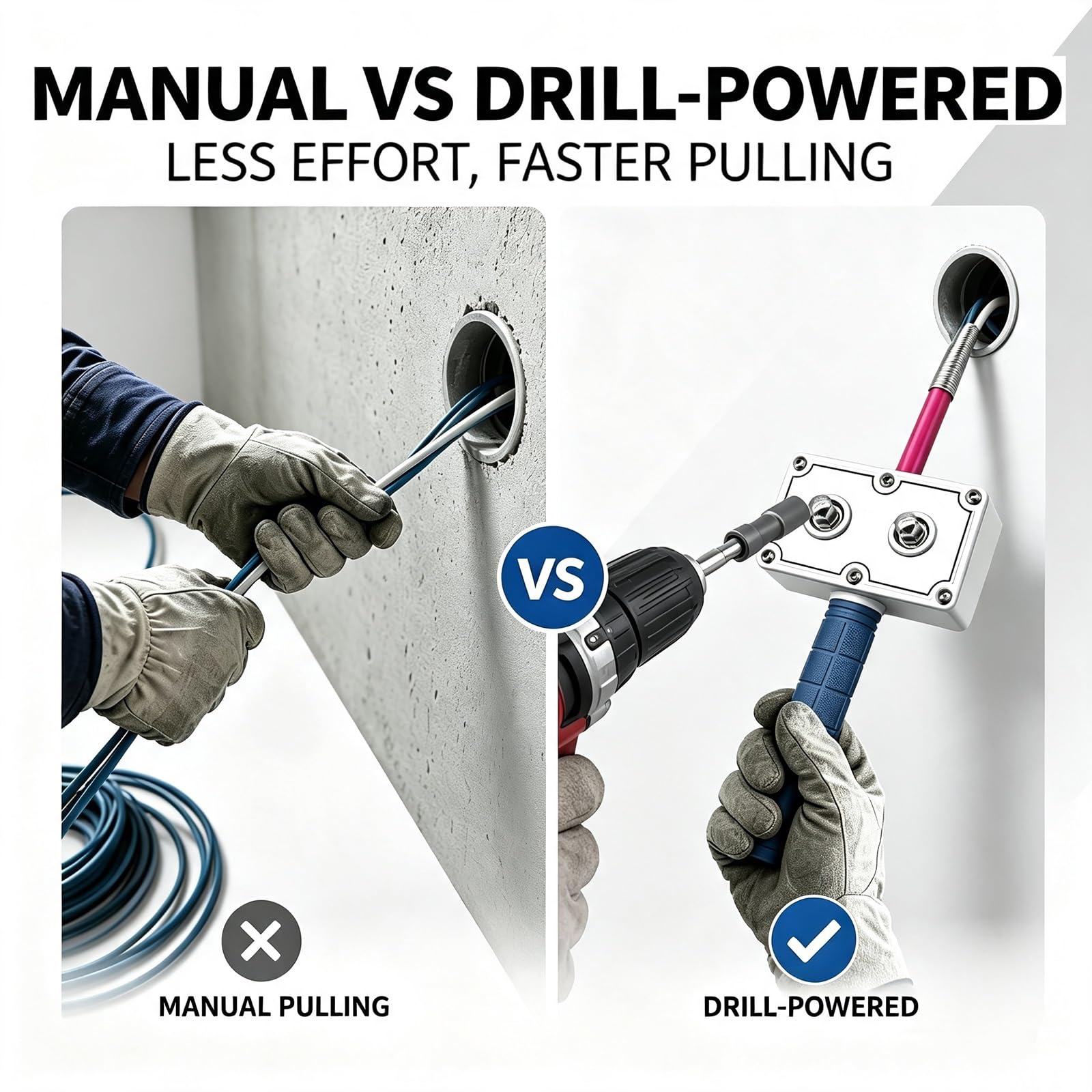 Outil de traction fil d'électricien, outils de filetage de câble portables | Ergonomique antidérapante, for conduits et tuyaux cachés, tire-fil à une seule personne permettant d'économiser du travail