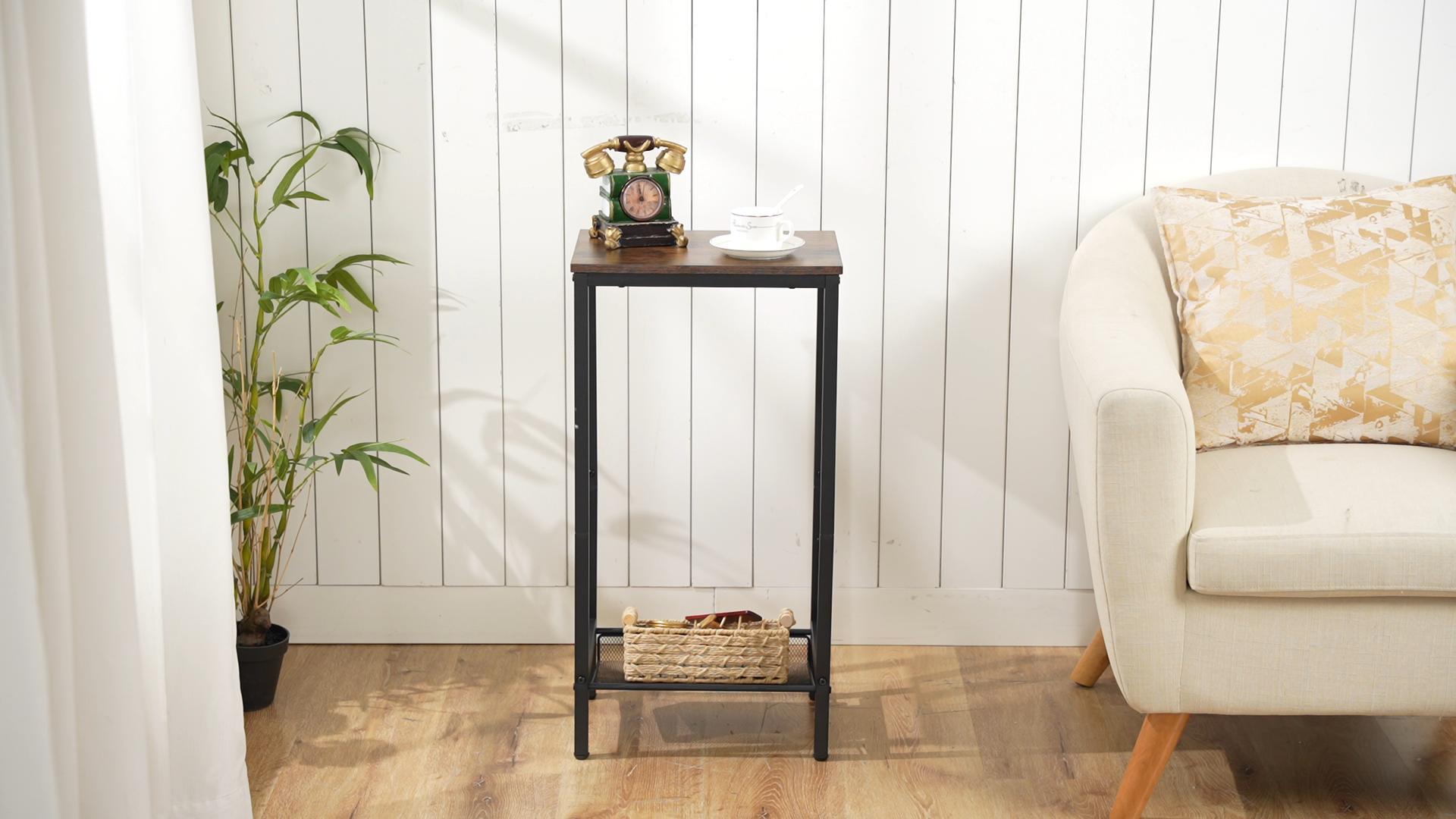 Hoobro Tall Side Table, Industrial End Table With Adjustable Etal Esh Basket, Telephone Table With Storage Shelf For Living Roo, Bedroo, Hallway - Side Table, Tall End Table