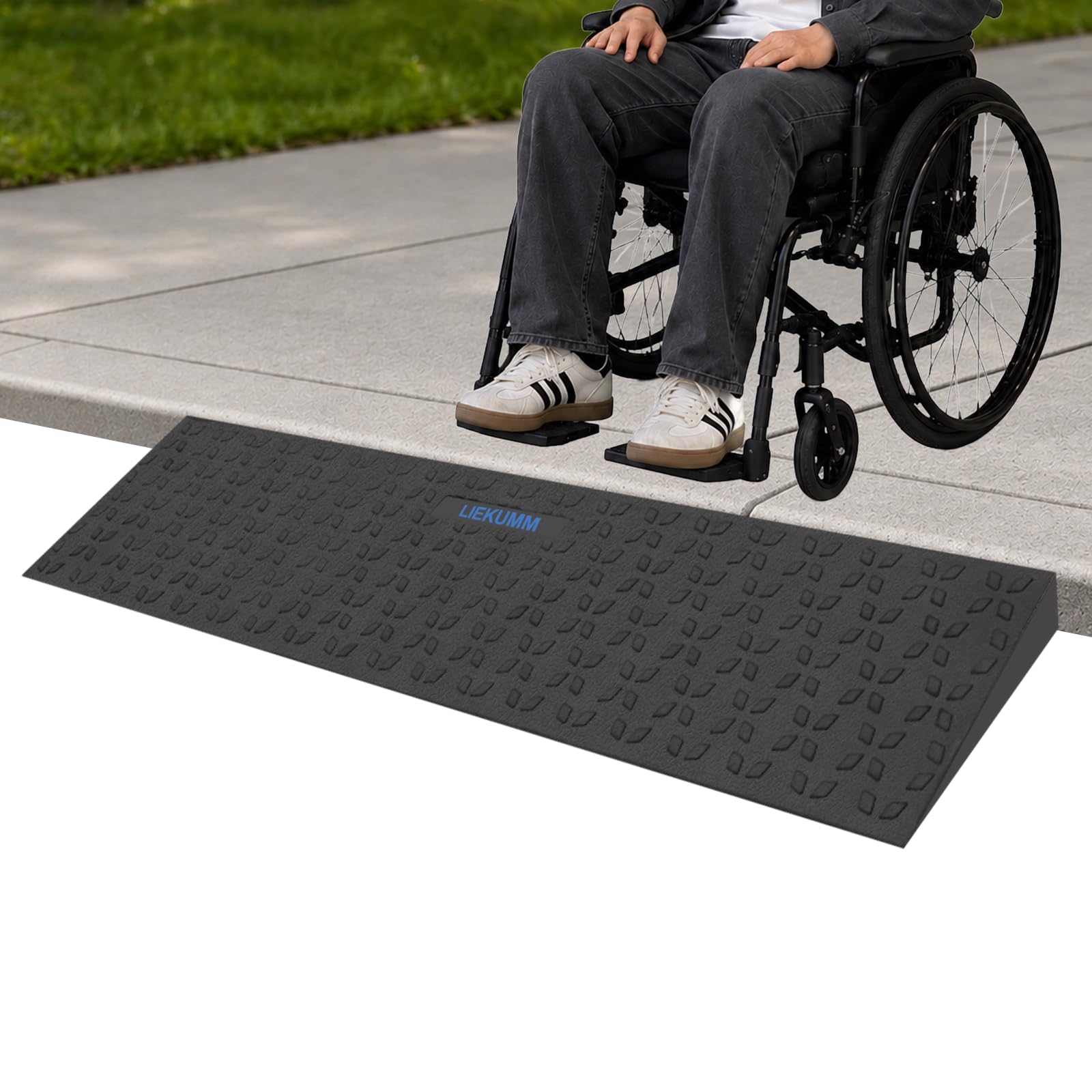 LIEKUMM Rampa de goma para umbral de puerta de 4,5 cm de altura, antideslizante con patrón de estrella polar, 650 kg de capacidad de carga, rampa para silla de ruedas para puertas, escalones