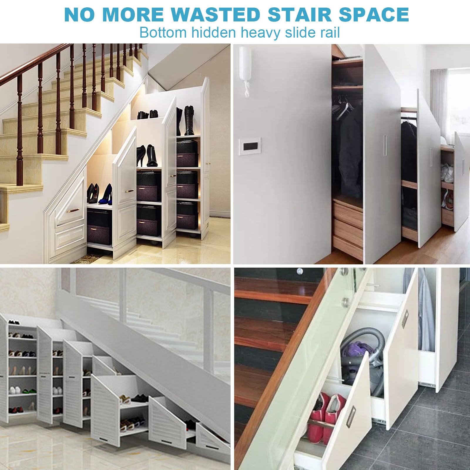 Lot de 2 glissières de tiroir, support sol, rail charge lourde, guides escalier, armoire chaussures, 3 rails coulissants extensibles (400-900 mm)