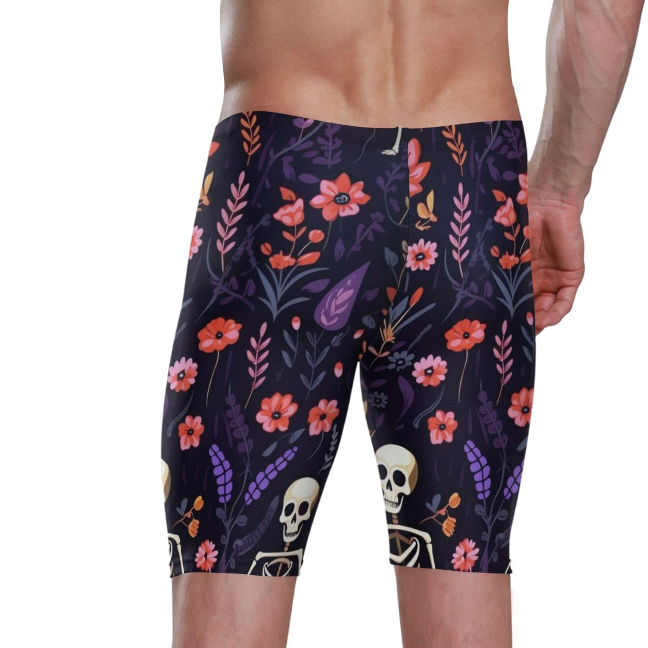 Sugar Skull Skeleton Gothic Flowers Swim Jammers Swimsuit for Men XXL B0400638