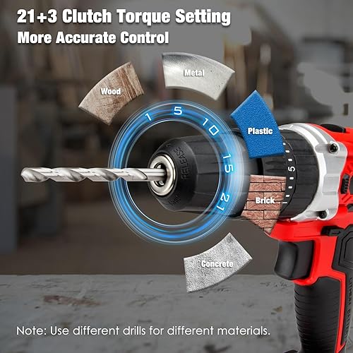 Miniatura 4 de KITLUCK Juego de taladro inalámbrico, kit de taladro eléctrico de 20 V con 2 baterías de 2.0 AH, 44 brocas de taladrodestornillador, 1 caja de