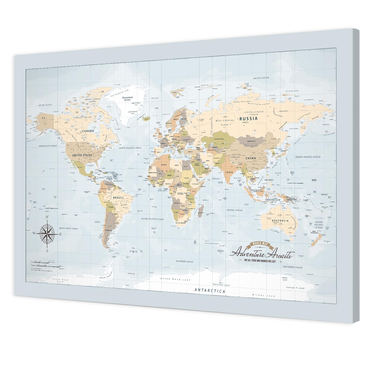IPIC Blue Ocean World Travel Map with Pins, World Map Pin Board, 24x16 in