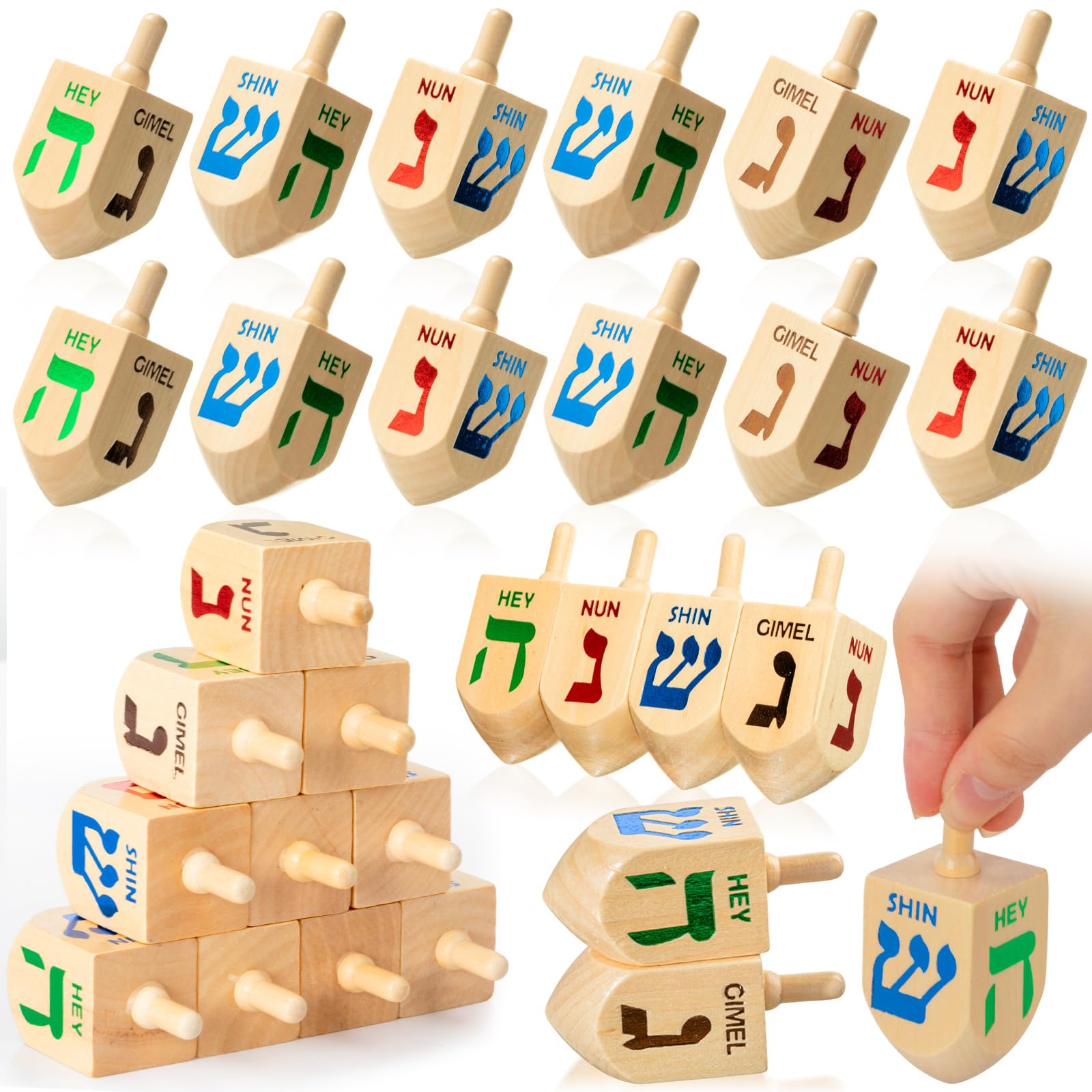 Libima Hanukkah Dreidel in legno naturale, 100 pezzi, per decorazioni per feste Hanukkah, progetti artigianali, forniture per feste in famiglia (6,9 cm)