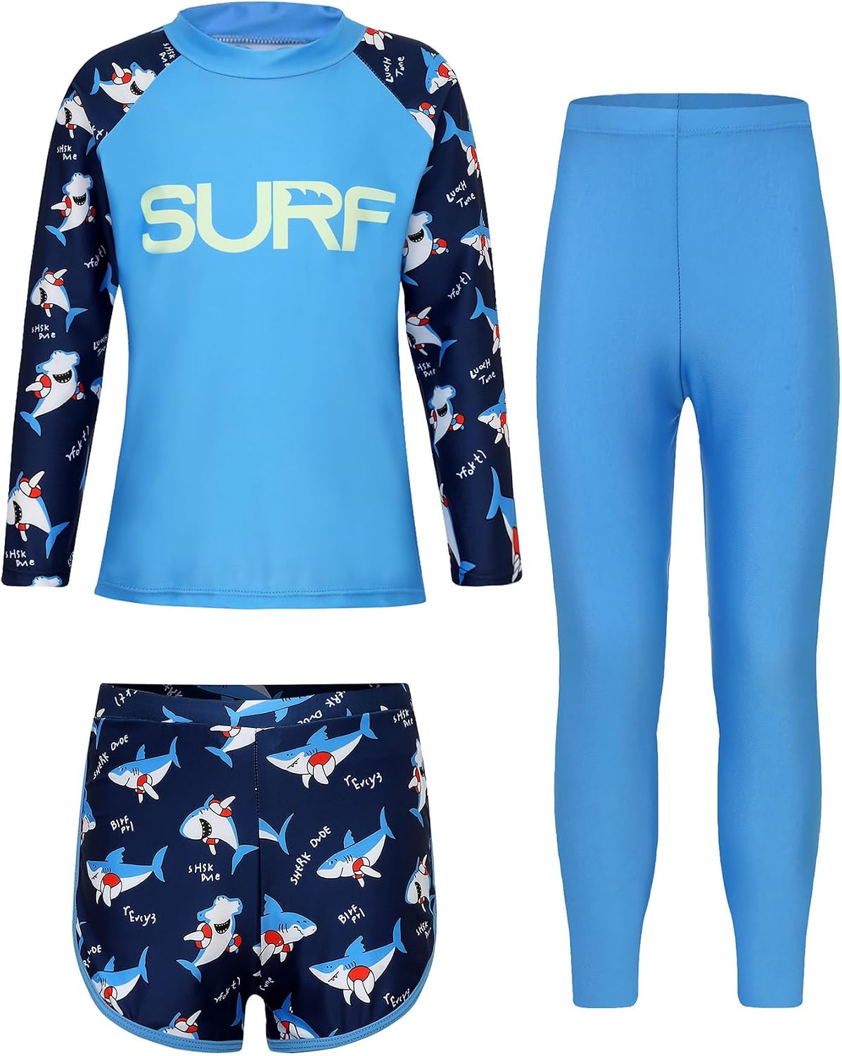 Kids Girls UPF 50+ 3 Piece Swimsuit Long Sleeve Swim Tops with Shorts Pants Rash Guard Swimwear Set