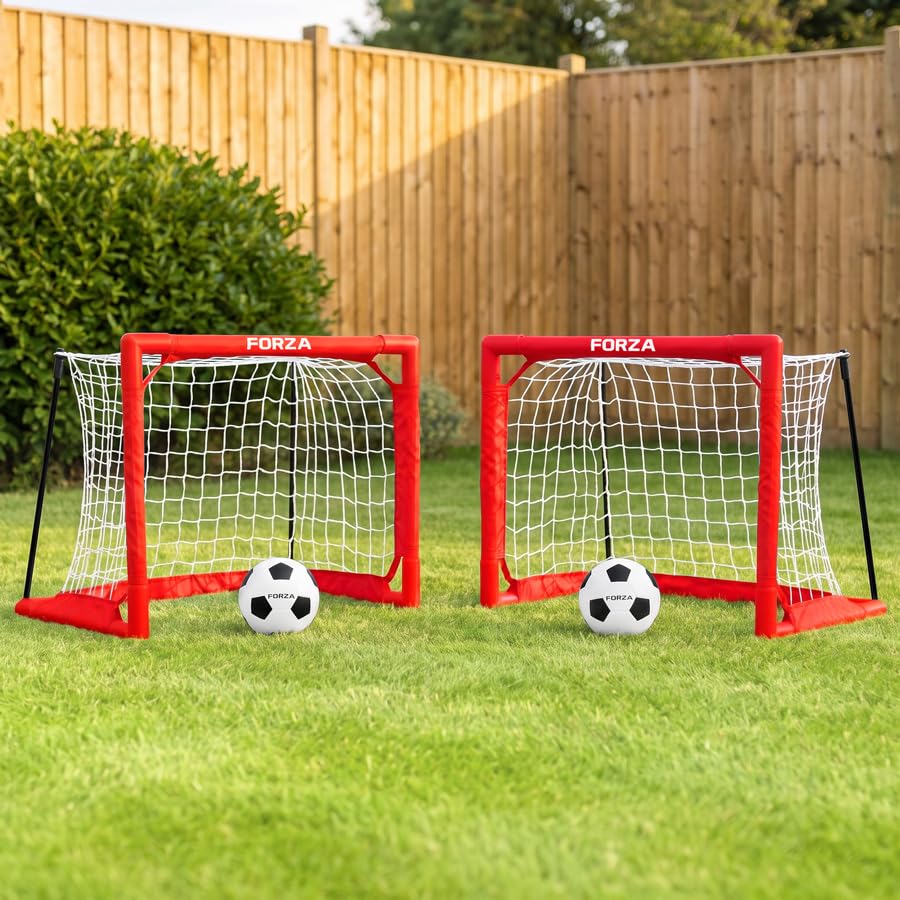 FORZA Mini Box Football Goal Set – PVC Frame with Foam Ball (Red, Pair)