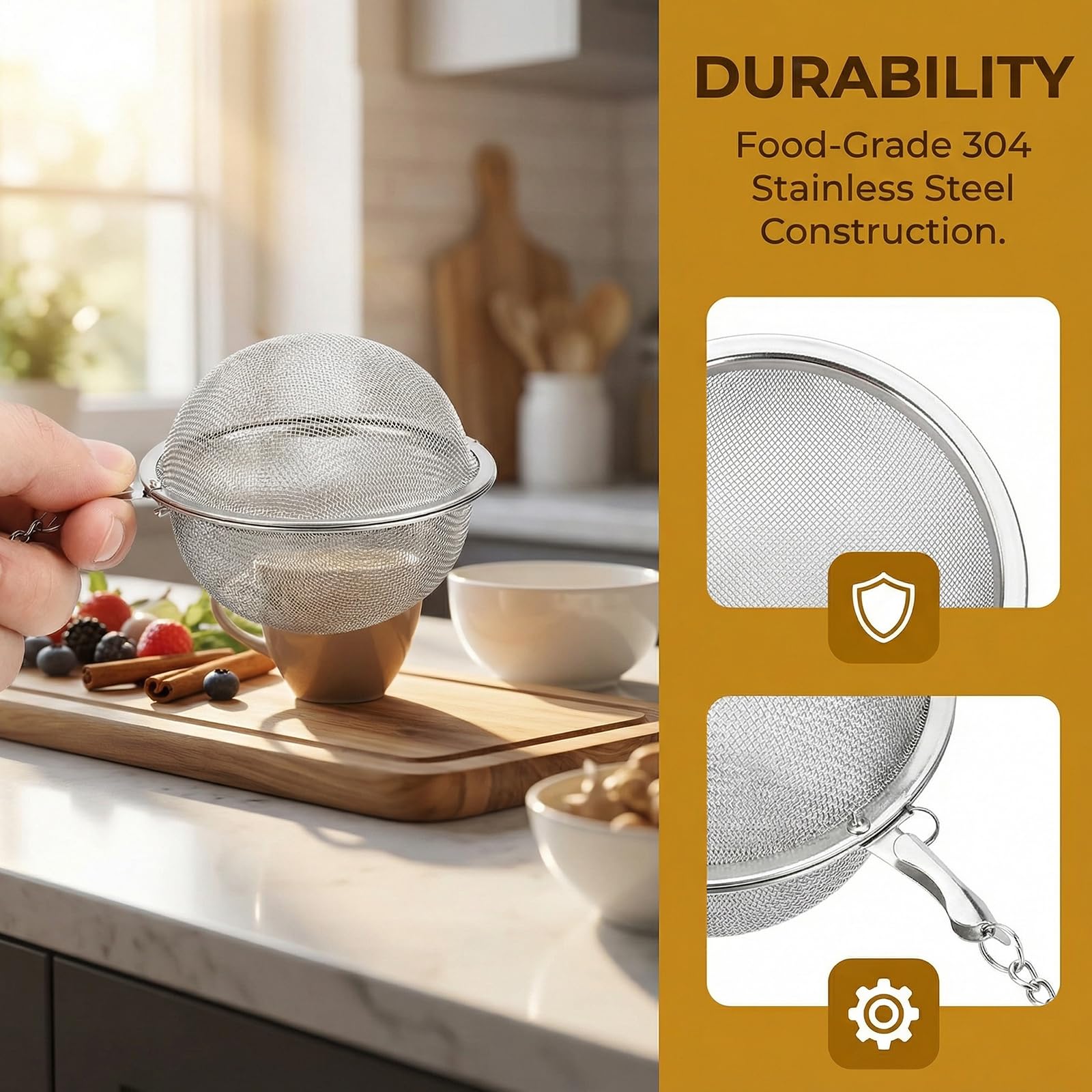 Lot de 4 Boules à Thé et Passoires à Épices en Acier Inoxydable – Infuseur Réutilisable pour Thé en Feuilles, Herbes et Épices avec Chaîne Pratique